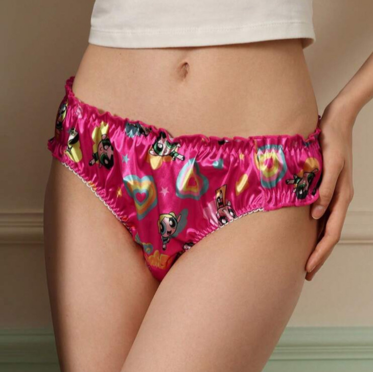 NEW Glossy Satin Crinkle Edge Powerpuff Girls Y2K Theme Bikini Brief Panties L