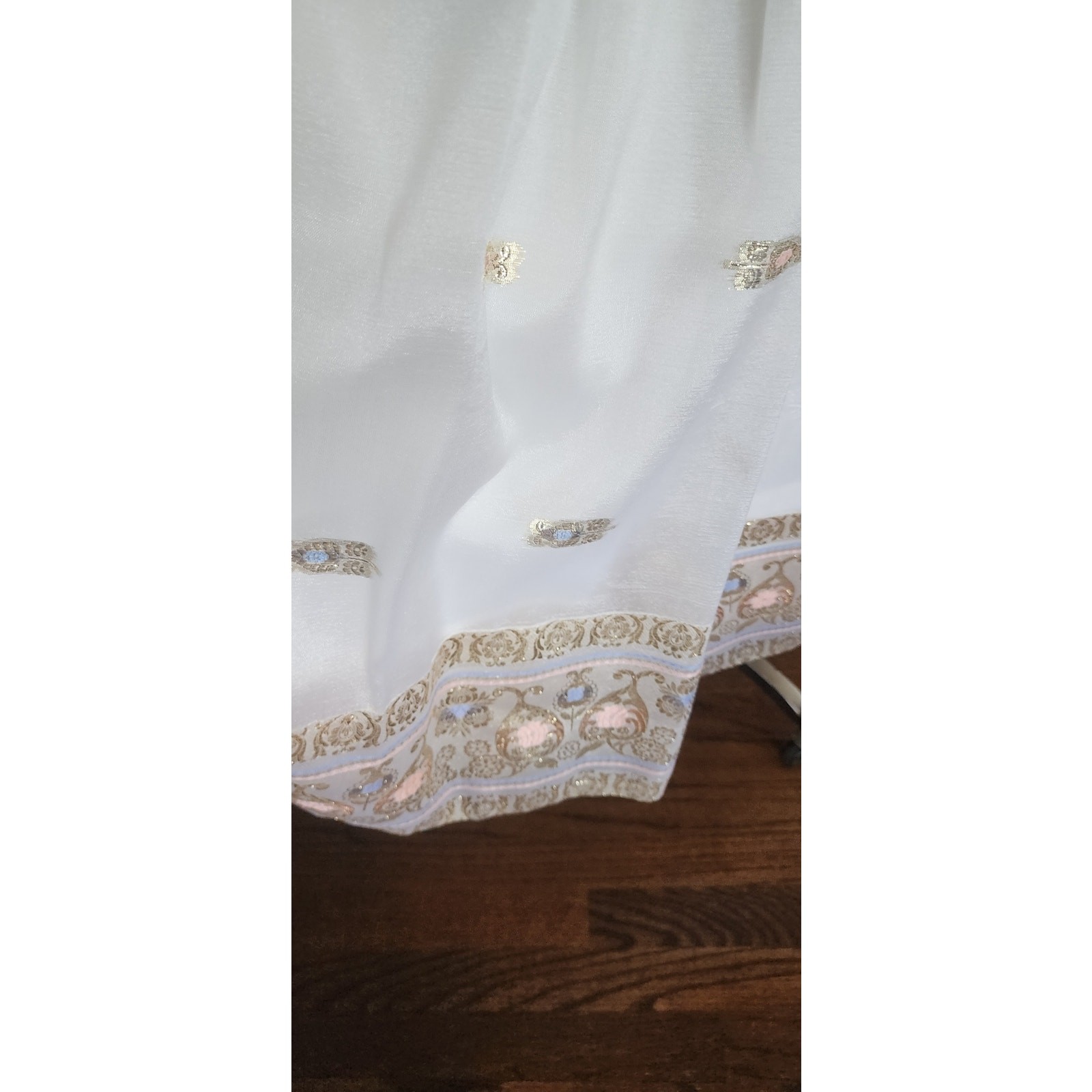 Vintage 60s 70s Exotic Midi Dress Gold Brocade White Organza Chuck Howard