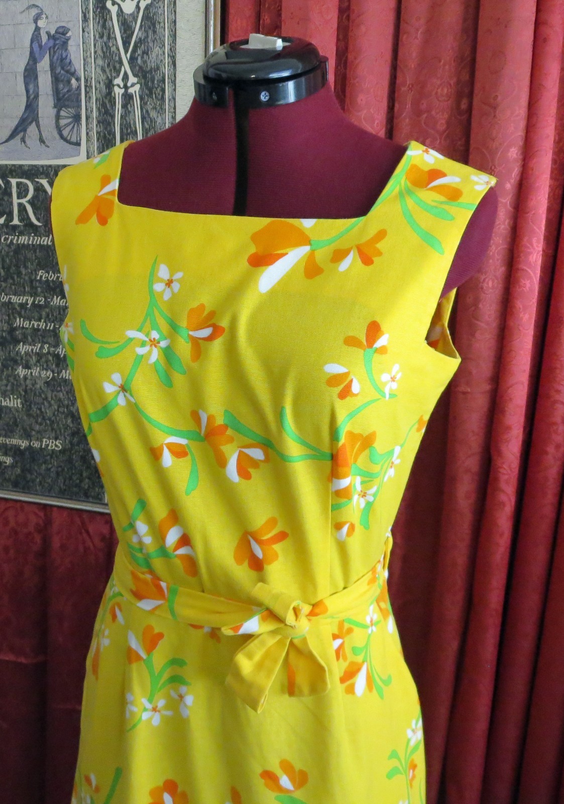 1960s 1970s Malia Honolulu Yellow Floral Wrap Dress with Pockets