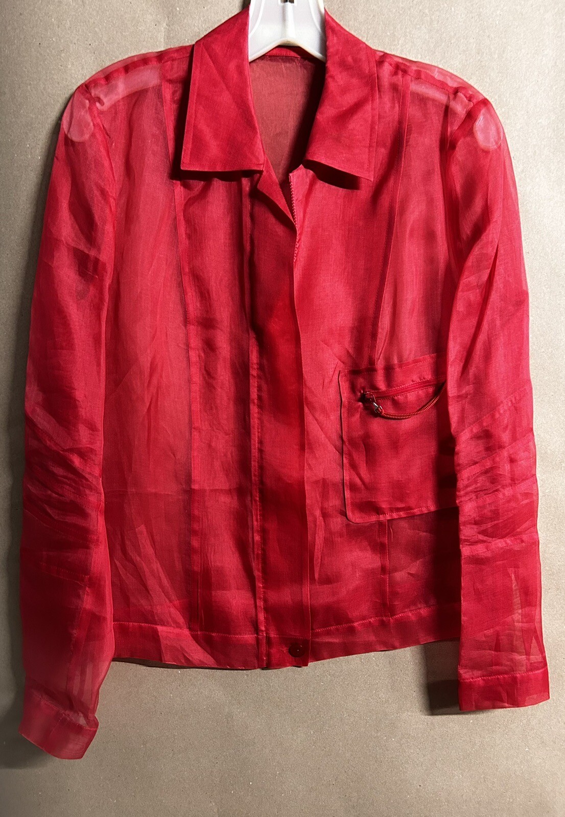 Clasen Vintage Women’s Top/Jacket 100% Silk Sheer Raspberry Pink/Red Sz 10