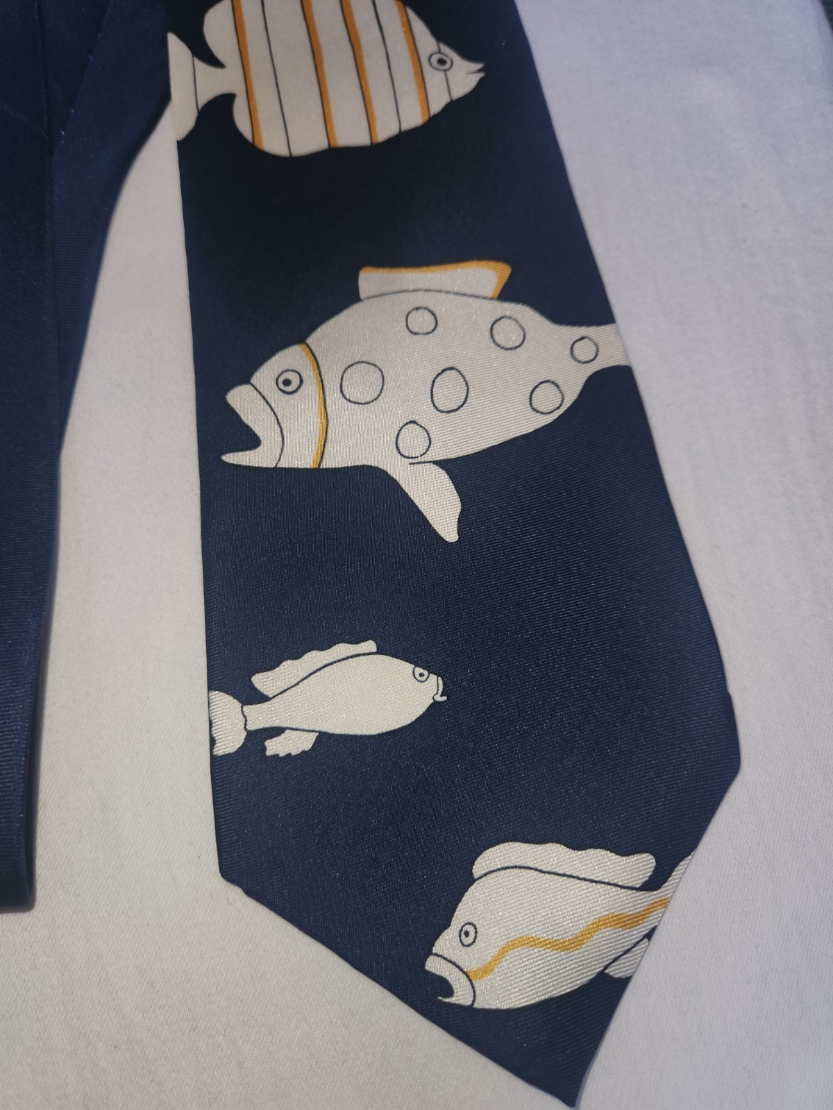 Neck Tie VTG Save the Children 90s Fish Theme 100% Silk