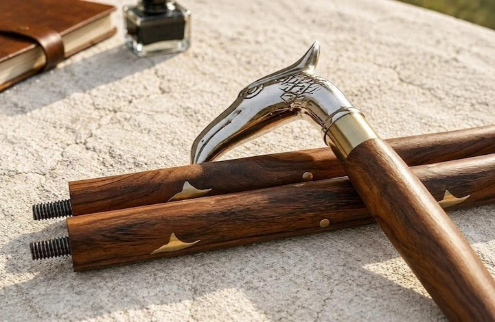 Handmade Wooden Walking Cane Brass Eagle Handle Gentleman Gift Vintage Style