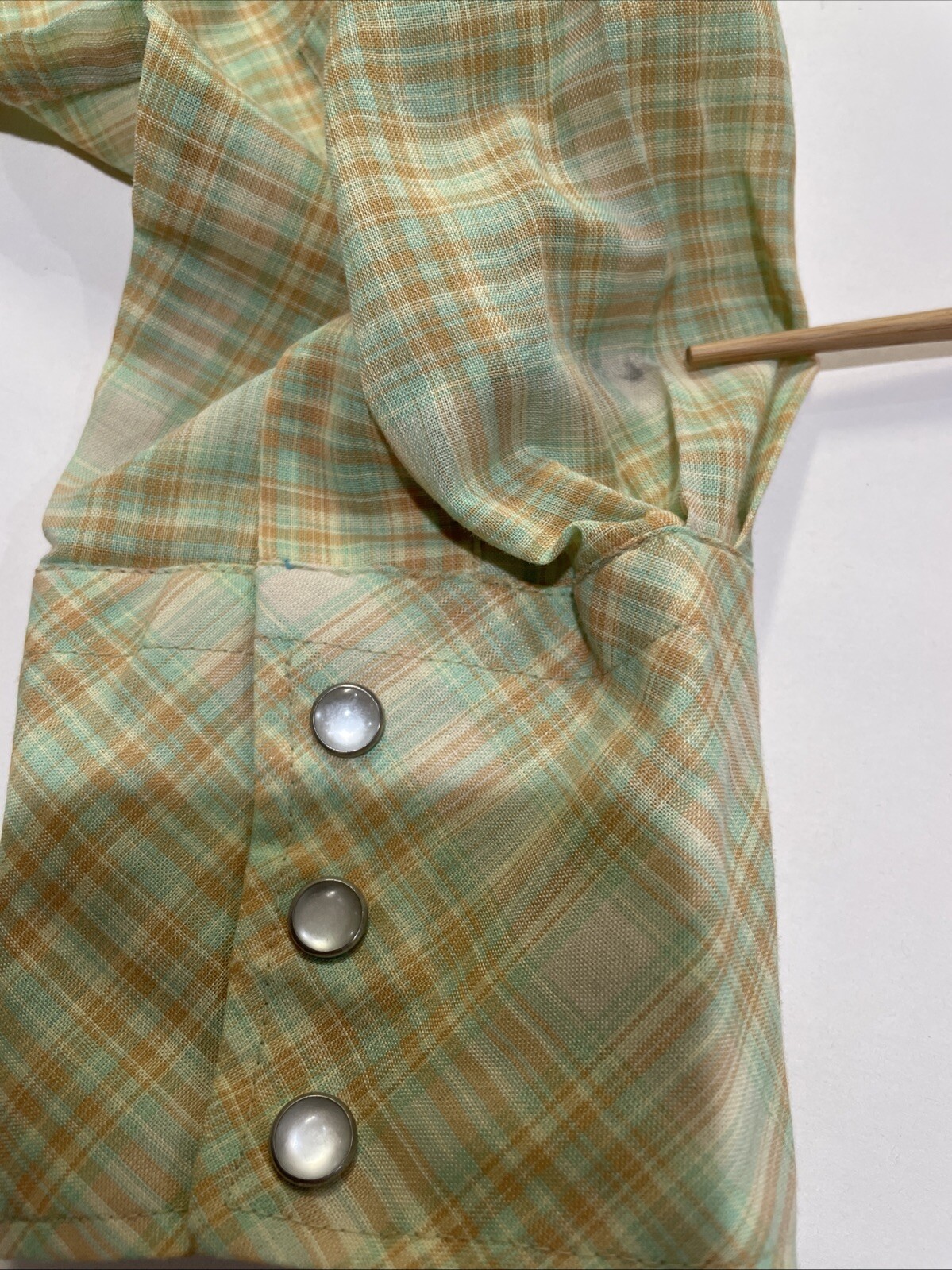 VTG 70s Cowboy Shirt Snap Pearl Button Long Sleeves Poly Blend 16 32 (FLAWS