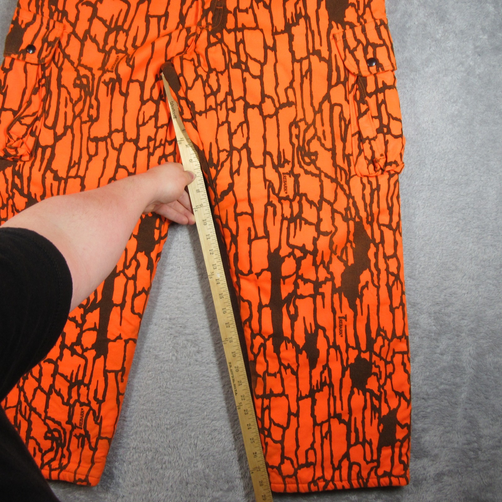 Vtg Pella Big Dutch Hunting Pants Mens XL Orange Camo Trebark Cargo Quilted Zip