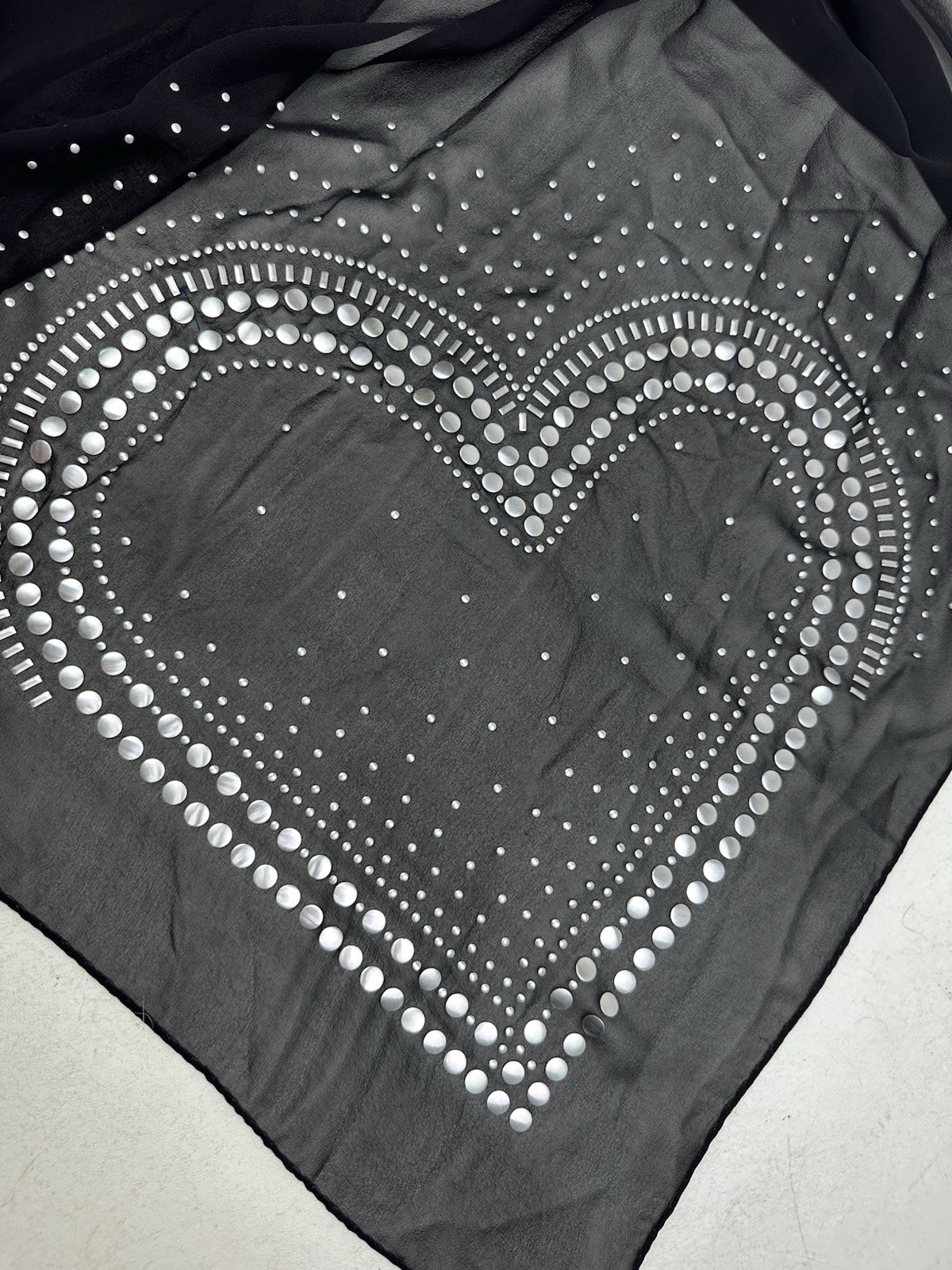 Moschino Cheap & Chic Black Silk Scarf With Studded Hearts