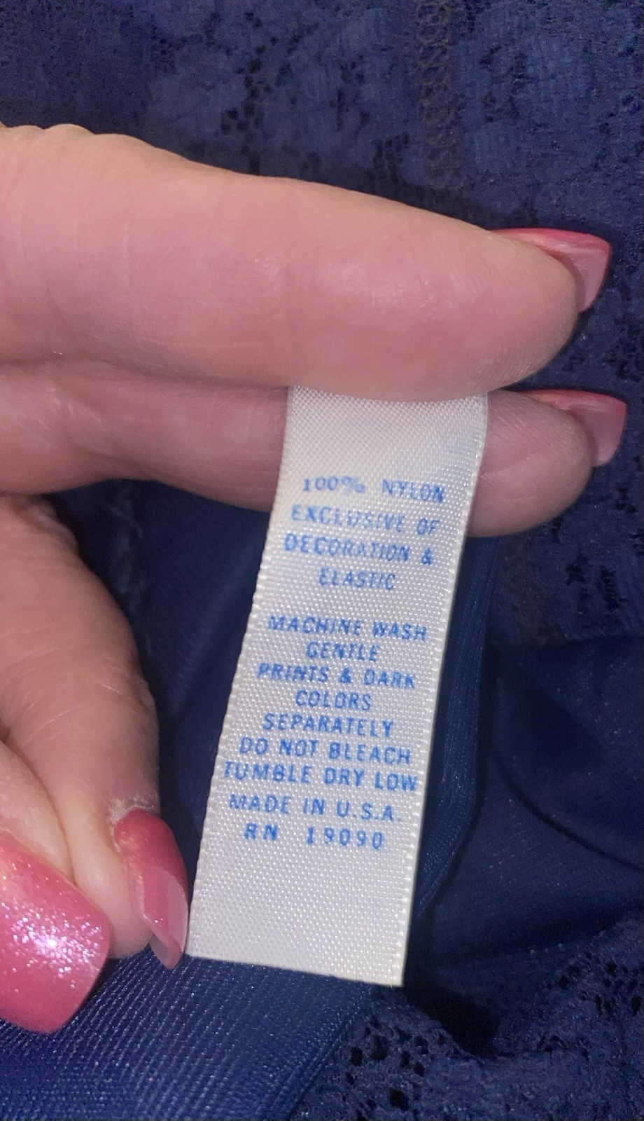 VTG Rare M L OLGA Midnight Blue Full Sweep Nylon Nightgown w Inset Lace Top 9659