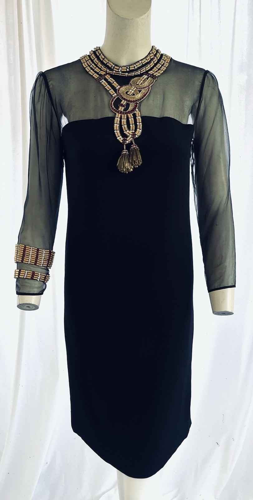 Chloe Vintage Beaded Trompe L’Oleil Silk Dress Lagerfeld NWT Archival Circa 1982