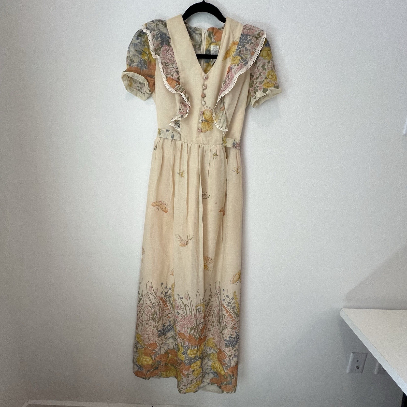 True Vintage Handmade Dress 50s Floral Butterflies Prairie Cottage Fairy 9/10