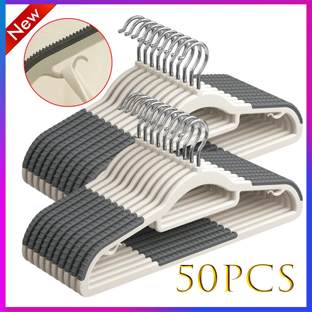 Plastic Hangers Non Slip for Clothes Coat Heavy Duty 360° Swivel Hook Pack of 50