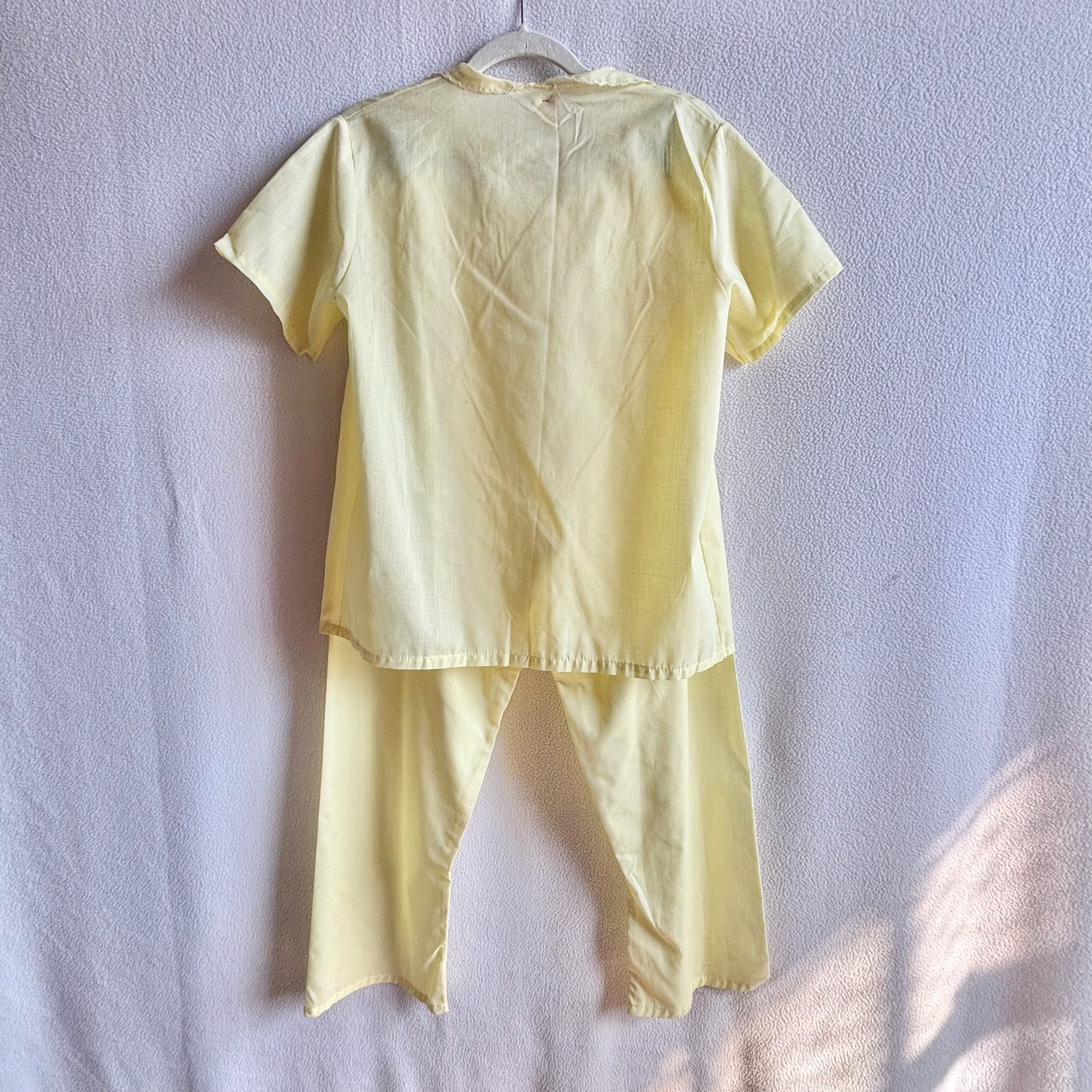 Vintage 1960s 1970s Katz Yellow Polycotton Embroidered Pajamas NOS NWT