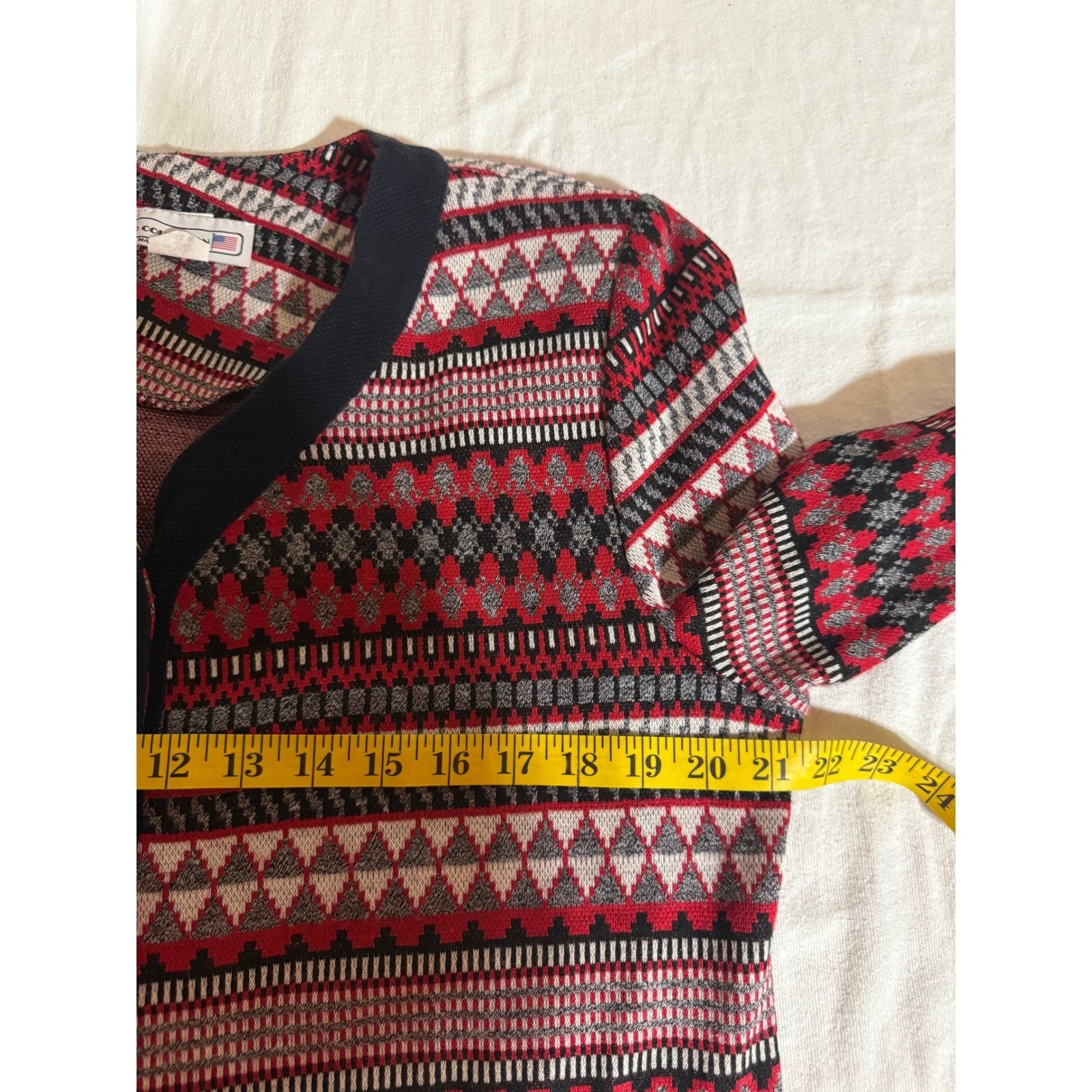 Pablo Collection Vintage Red Geometric Knit Cardigan Jacket Made in USA Size 16