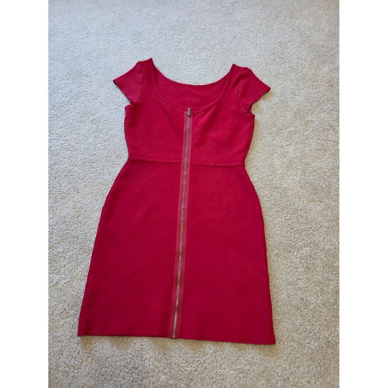 BCBGMaxAzria Vintage Raspberry Red Bodycon Boatneck Sheath Dress Size M