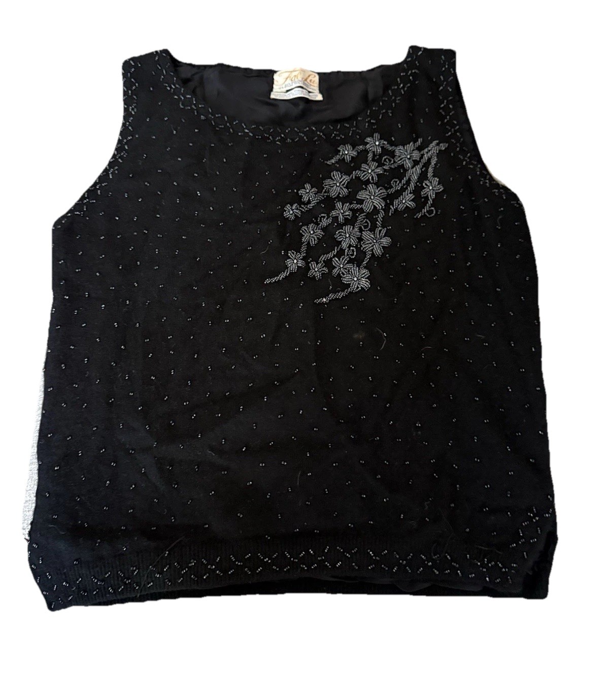 Vintage 1940s/50s Hand Beaded Angora Lambswool Black Sweater Fully Lined Japan