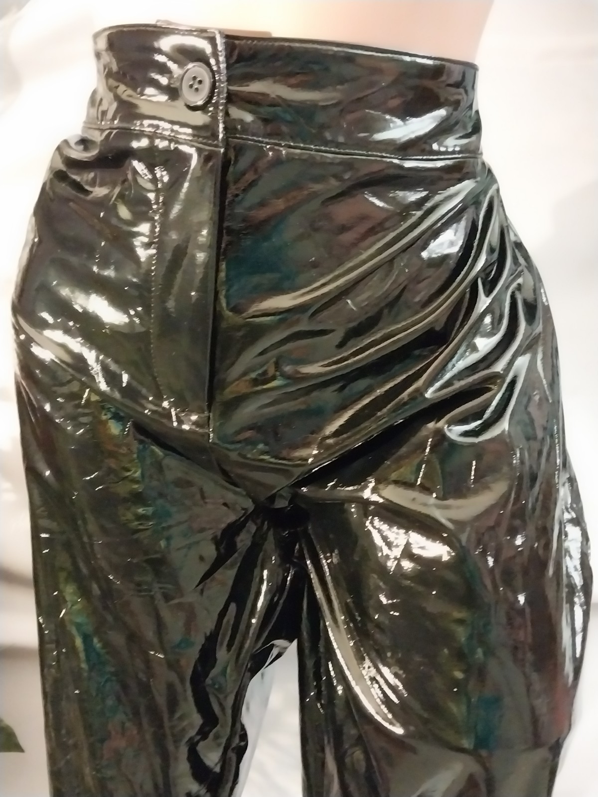 VTG RUBBA STICKY BOMBSHELL SHINY SILKY REFLECTIVE PANTS PVC VINYL GLOSSY 40/42
