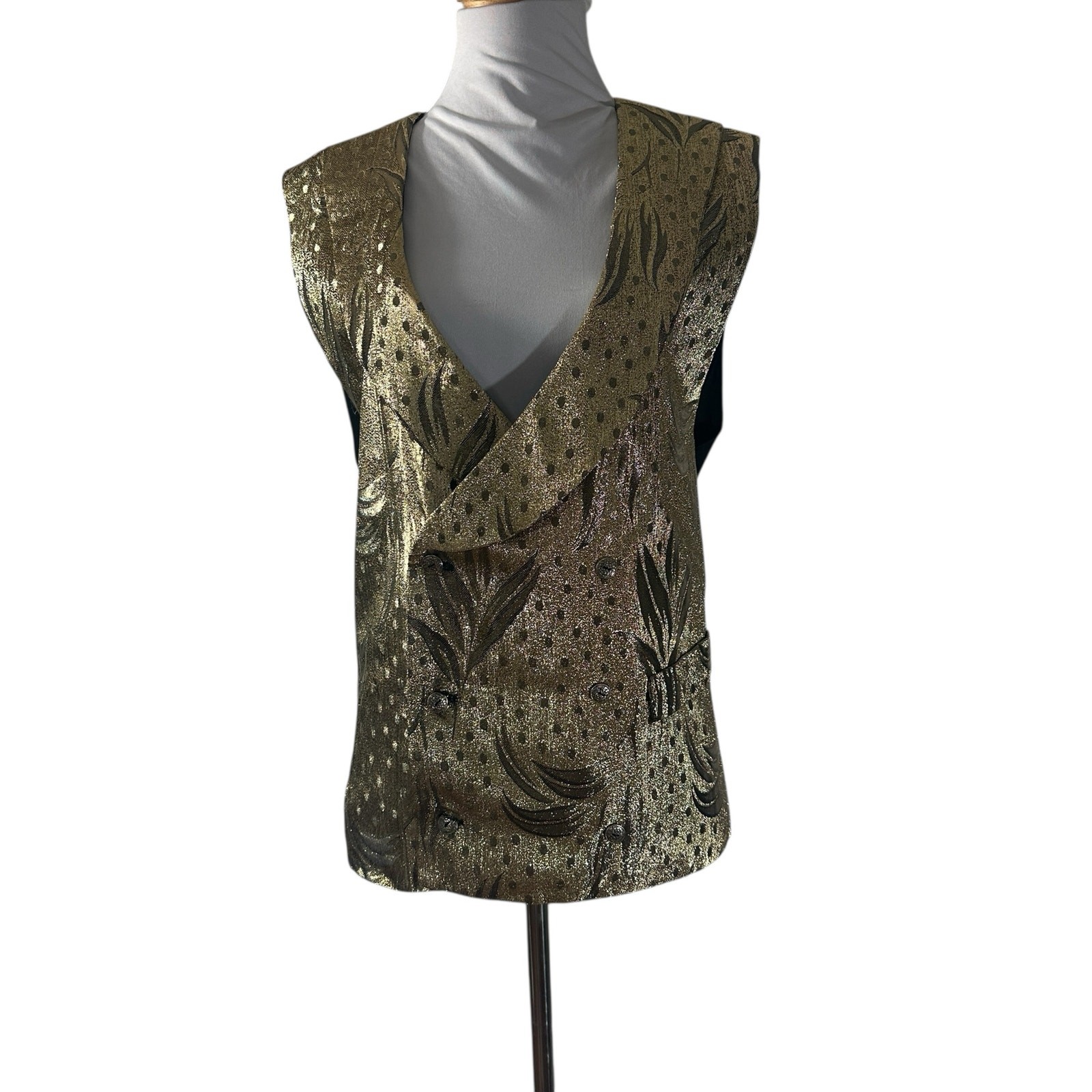 Vintage 80s Gold Metallic Lamé Brocade Custom Made Cocktail Vest L XL