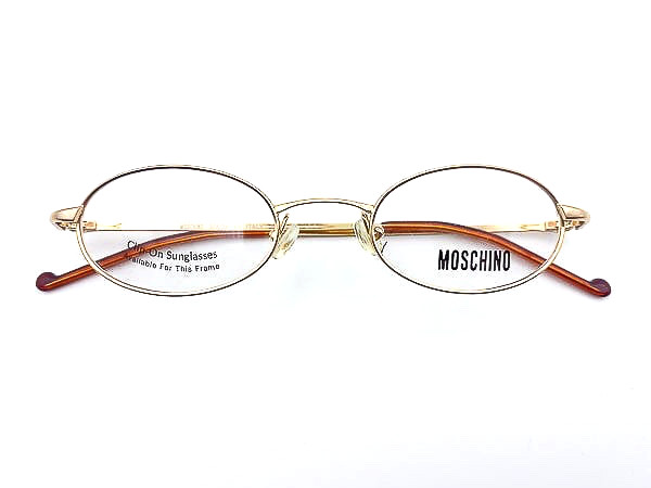 Vintage 1990s Moschino Gold Oval Eyeglass Frames Made in Italy NOS