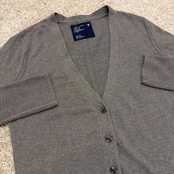 Y2K Vintage American Eagle Outfitters Button Cardigan | Heather Gray Knit | XS