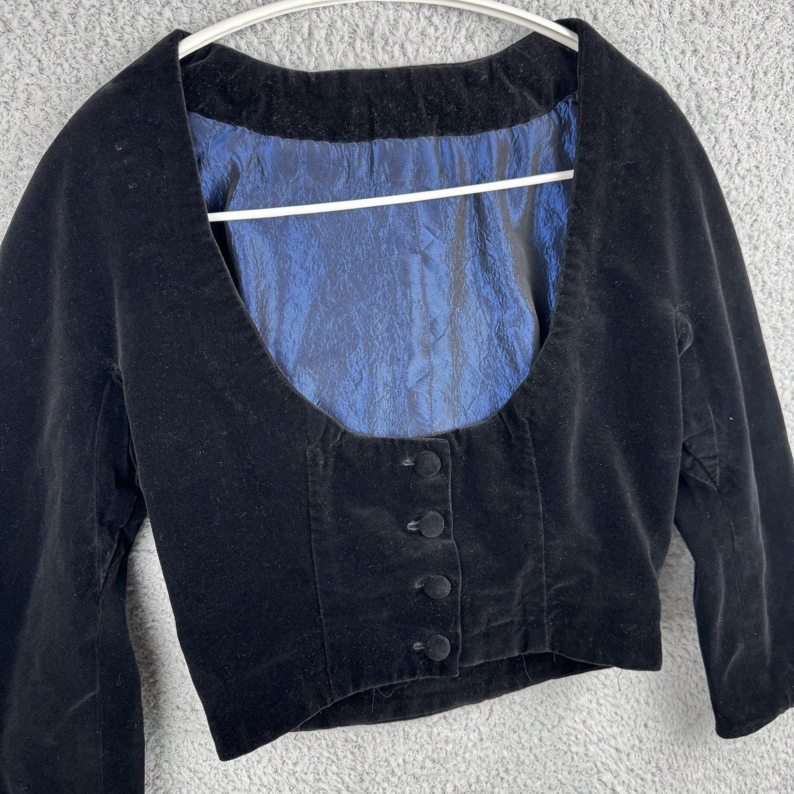 Vintage 40s 50s Velvet Crop Jacket Buttons Long Sleeve Made in USA