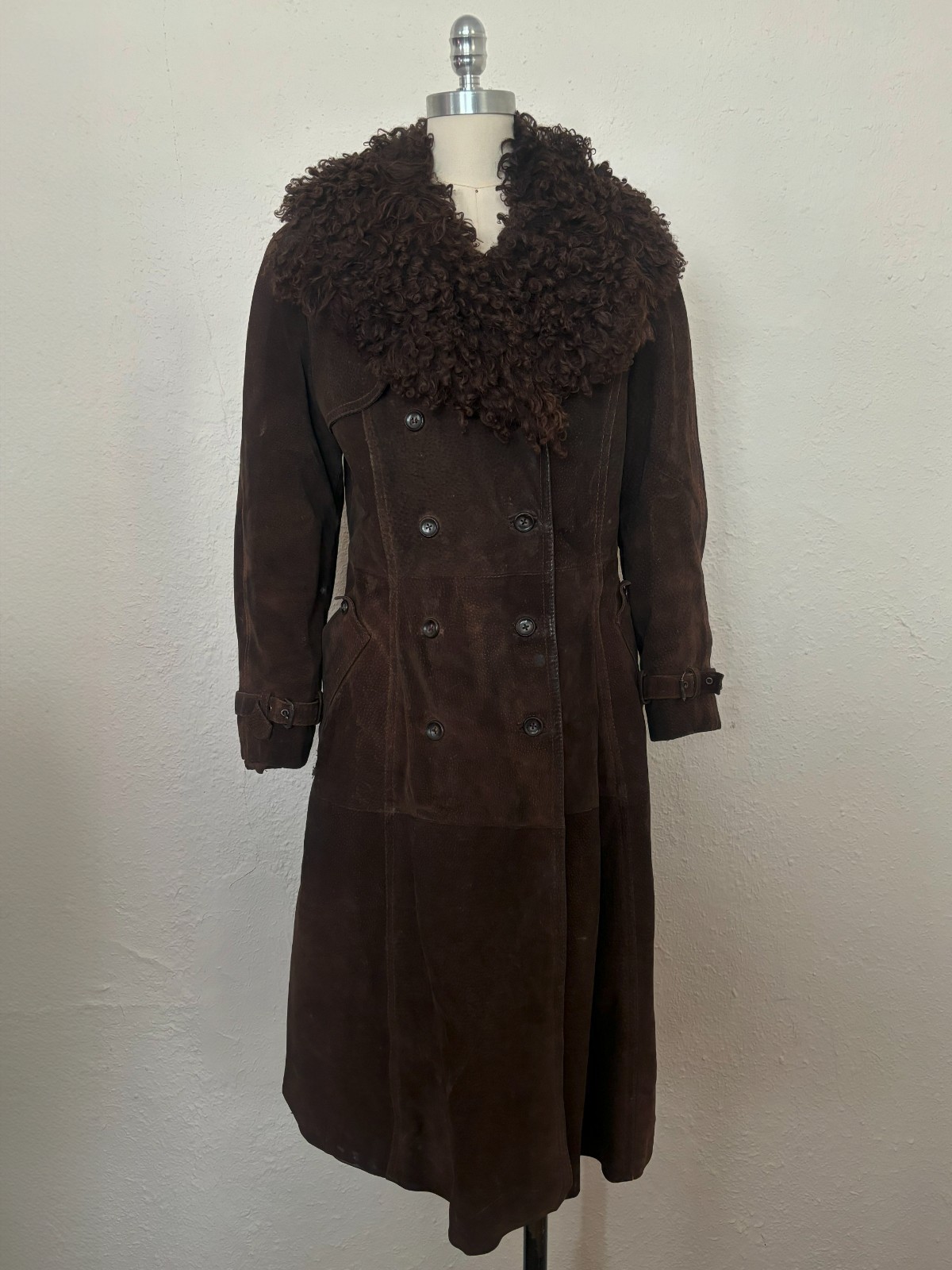 1970s Brown Suede Double Breasted Coat by Beged-Or, Small to Medium