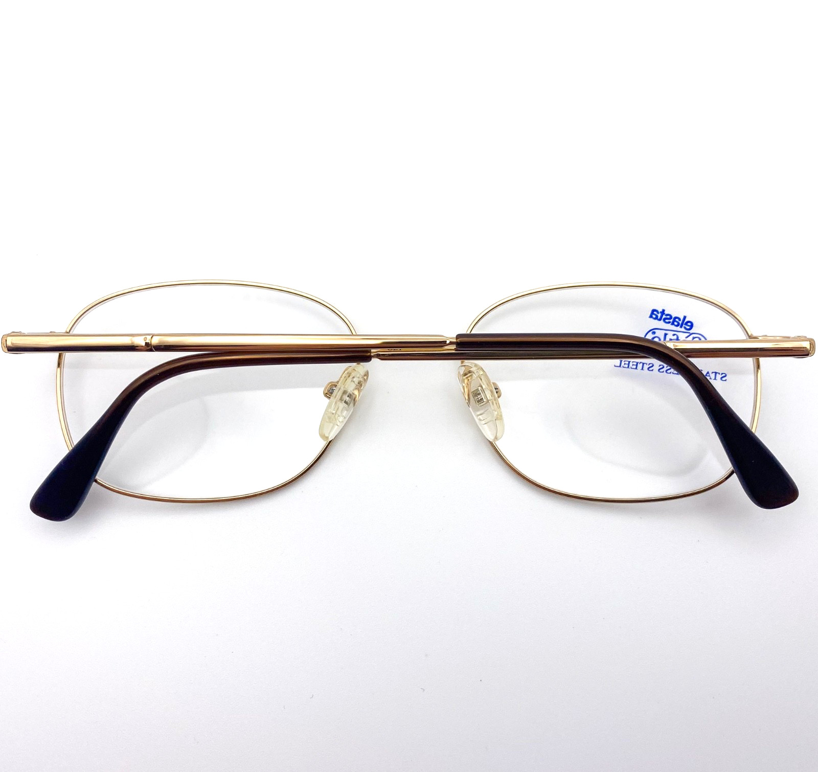 NOS 1990s Safilo Elasta Vintage Gold Stainless Steel Eyeglasses Oval Frames