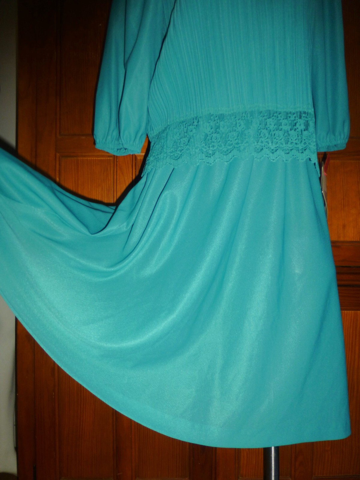 New Tag VTG 70s 80s Micro Pleat Lace Bow Boho Cocktail Secretary DRESS sz 10P