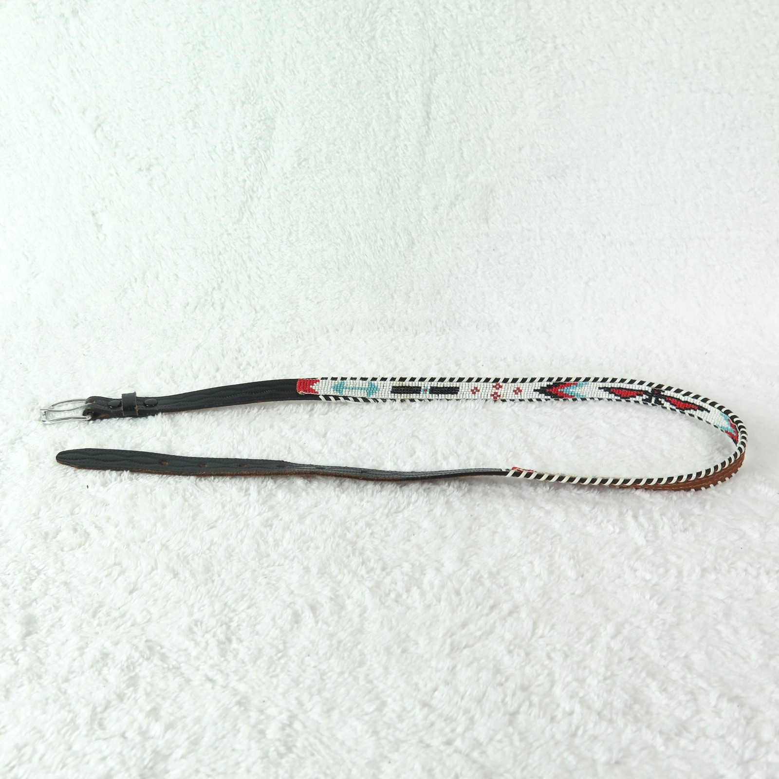 Beaded Native Belt Vintage Cowhide Hand Beading sz 36 Narrow China Made Black