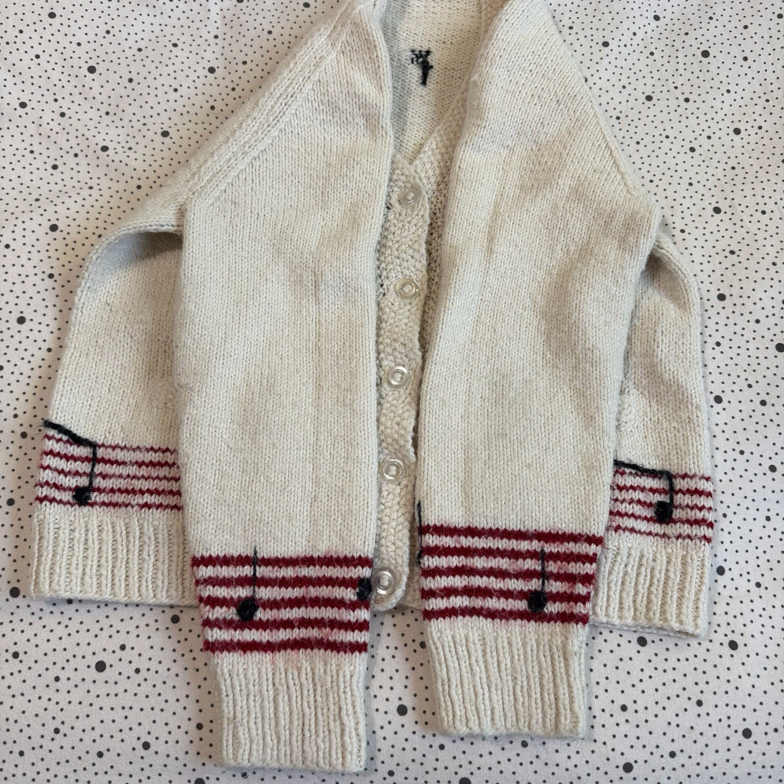 Vintage 1970s Knit Cardigan Sweater Women’s Medium (20×22.5) Music Dance Artsy
