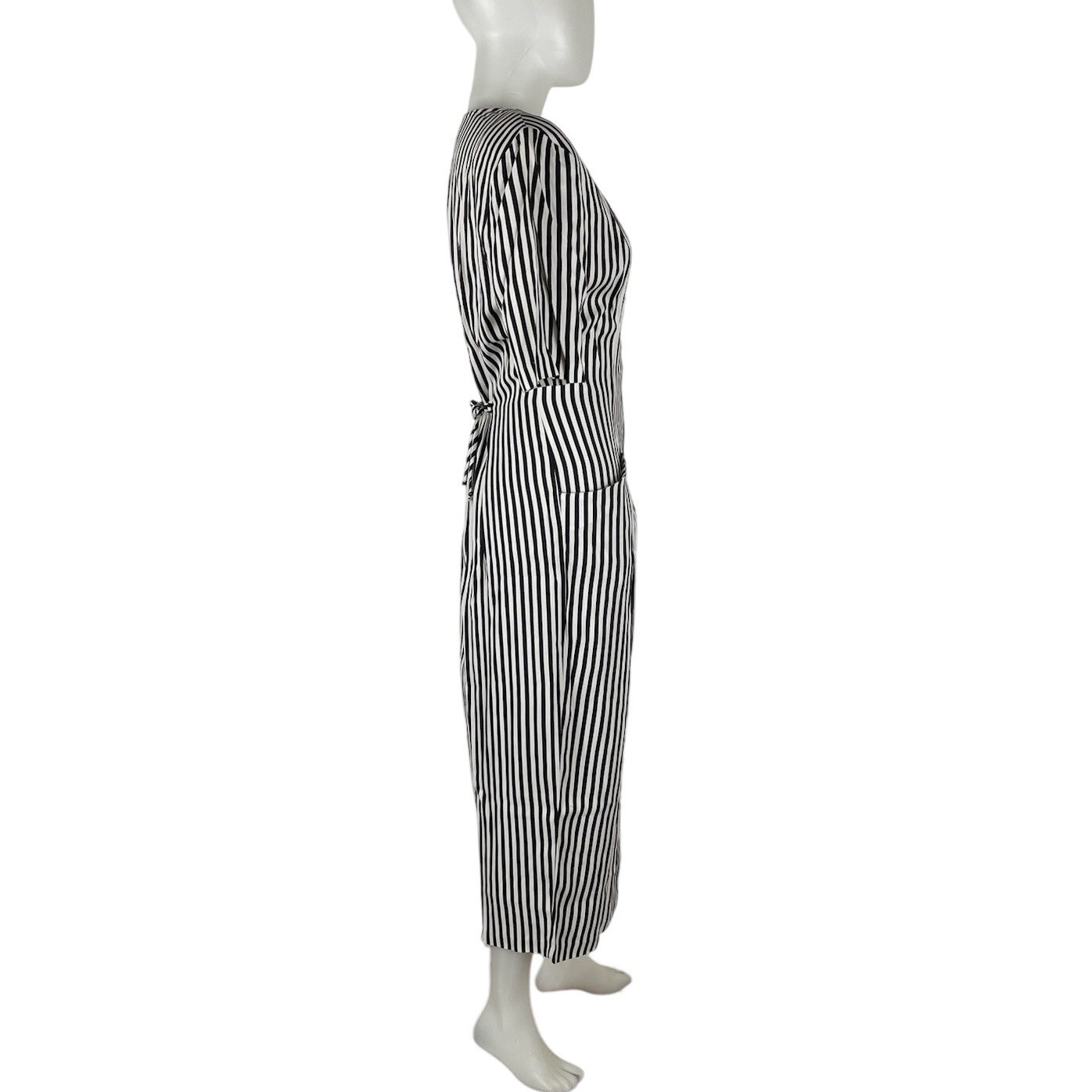 VTG 80s Dress Knapp Studio Dress Stripe Button Front Tie Back