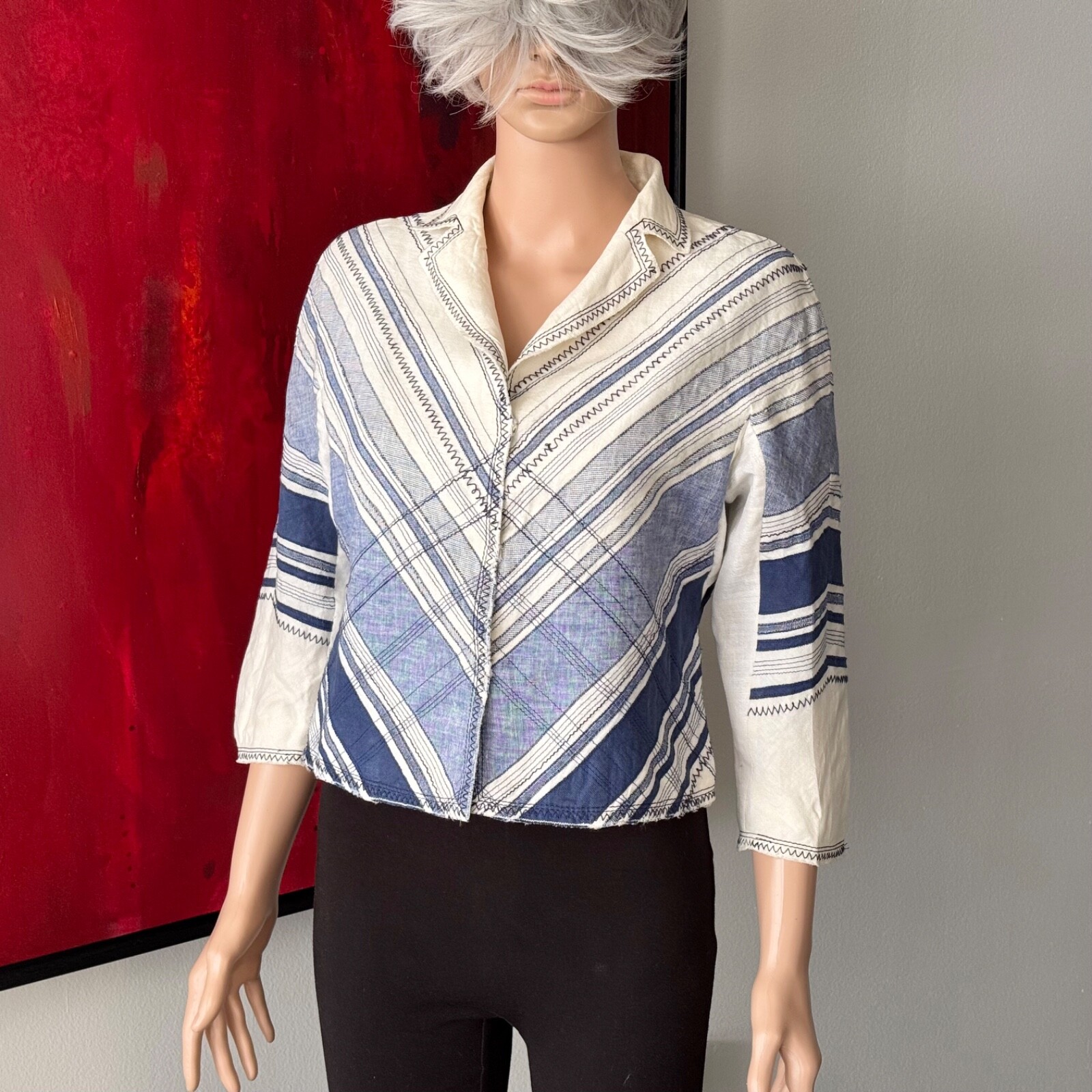 MOSCHINO CHEAP AND CHIC Linen Striped Nautical Cropped Jacket