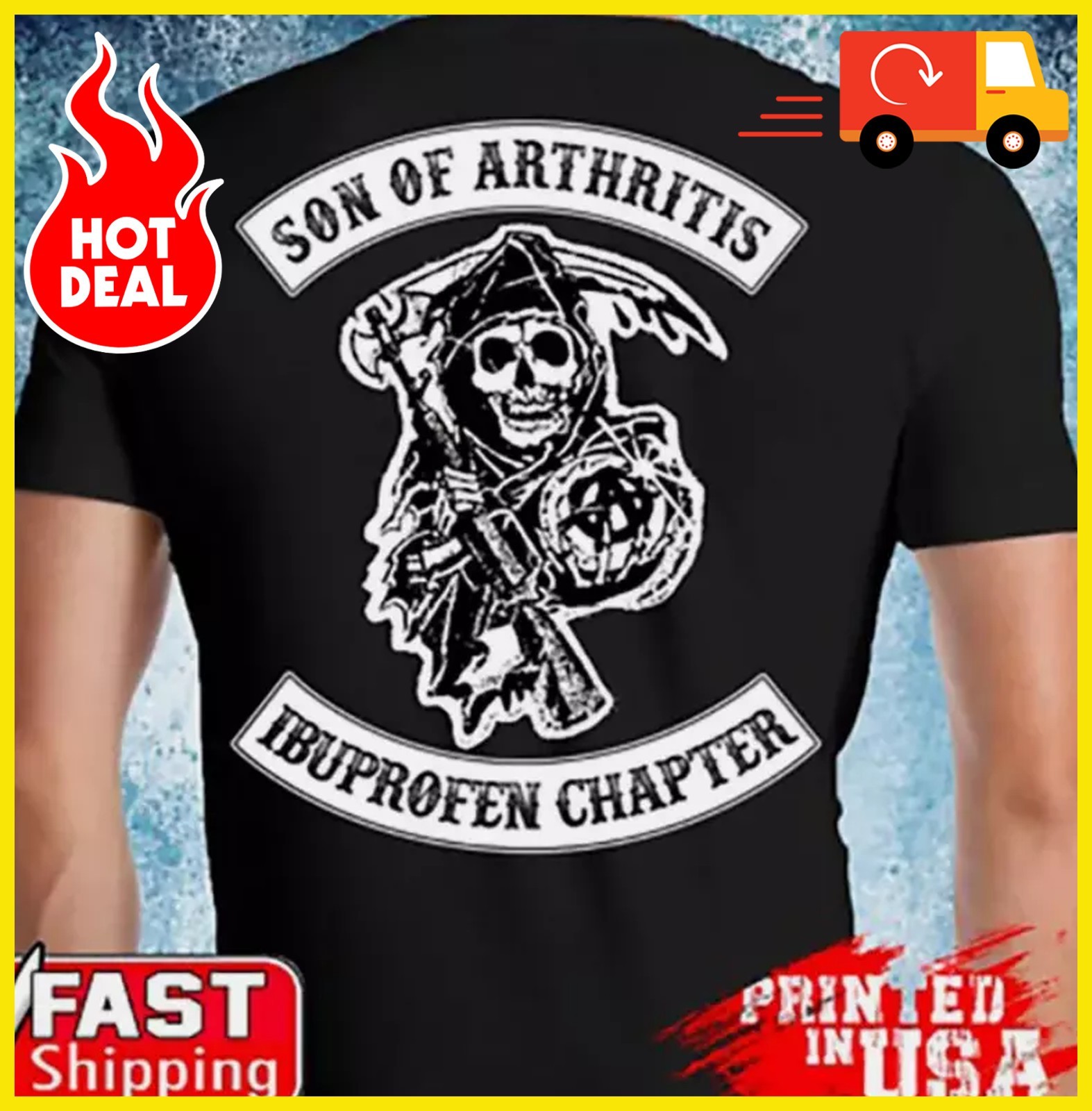 Son Of Arthritis Ibuprofen Chapter Motorcycle Biker Backside Skull T-Shirt NE46P