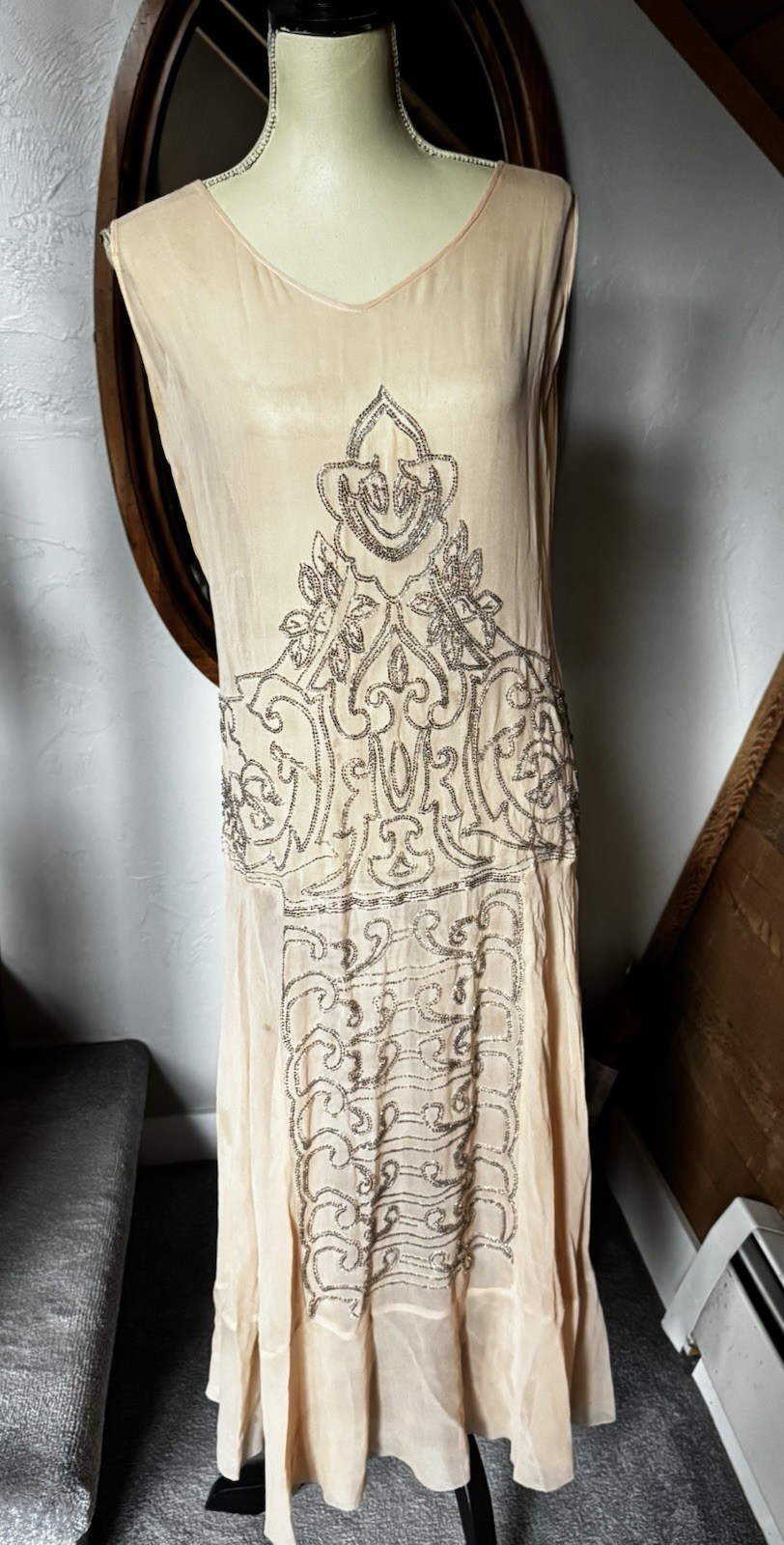 Authentic 1920s Beaded Silk Chiffon Dress – Art Deco With Double Sided Beading