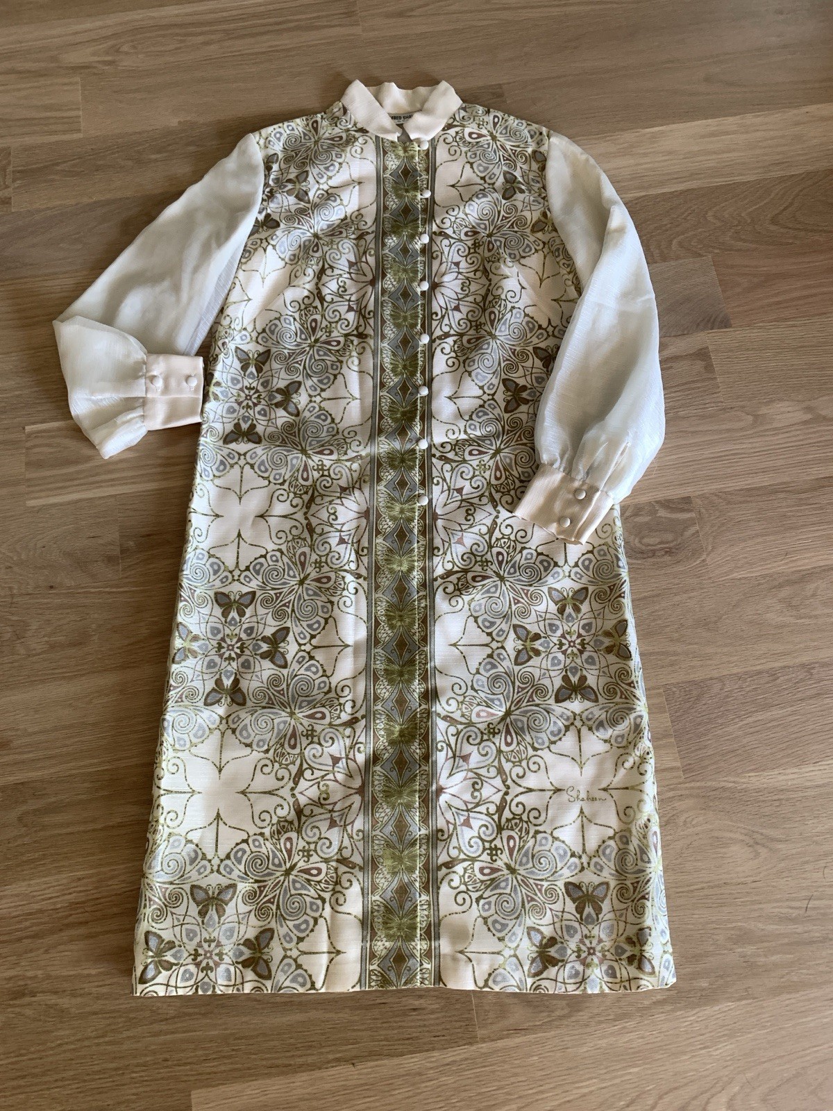Alfred Shaheen VTG 70s Asian Dress Butterfly Design Size 12 VGC