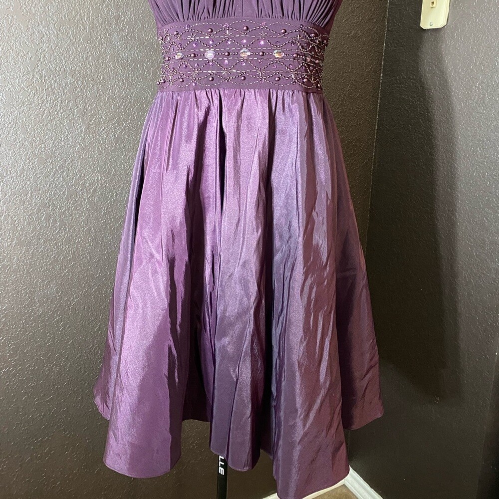 Jessica Howard petite deep plum purple high neck halter sleeveless midi dress