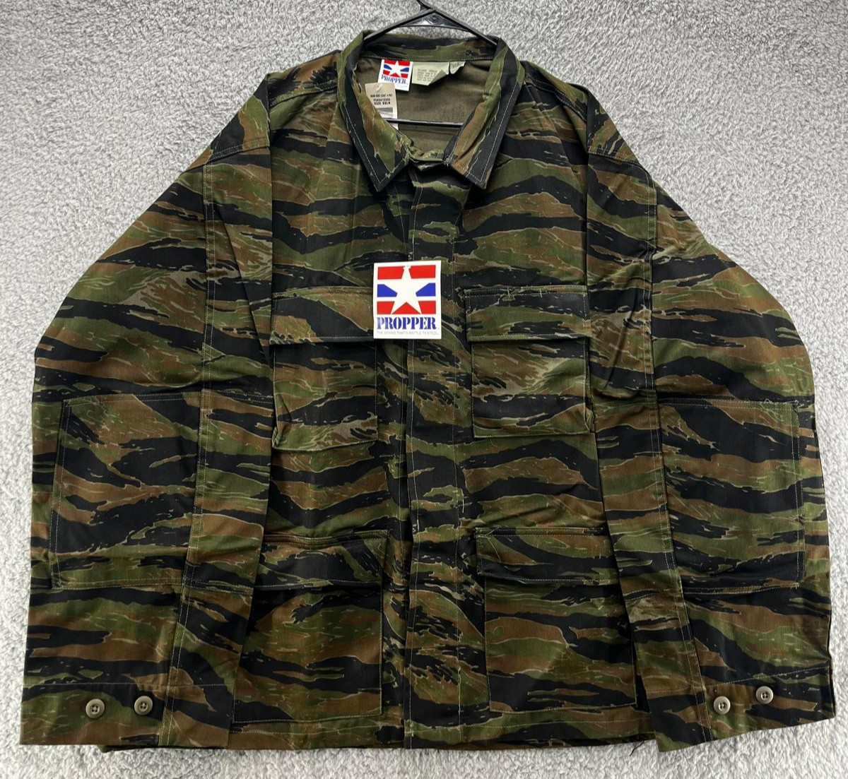 Vtg Tiger Stripe Camo Jungle Military Combat Coat Button Up Shirt Men’s 3XL