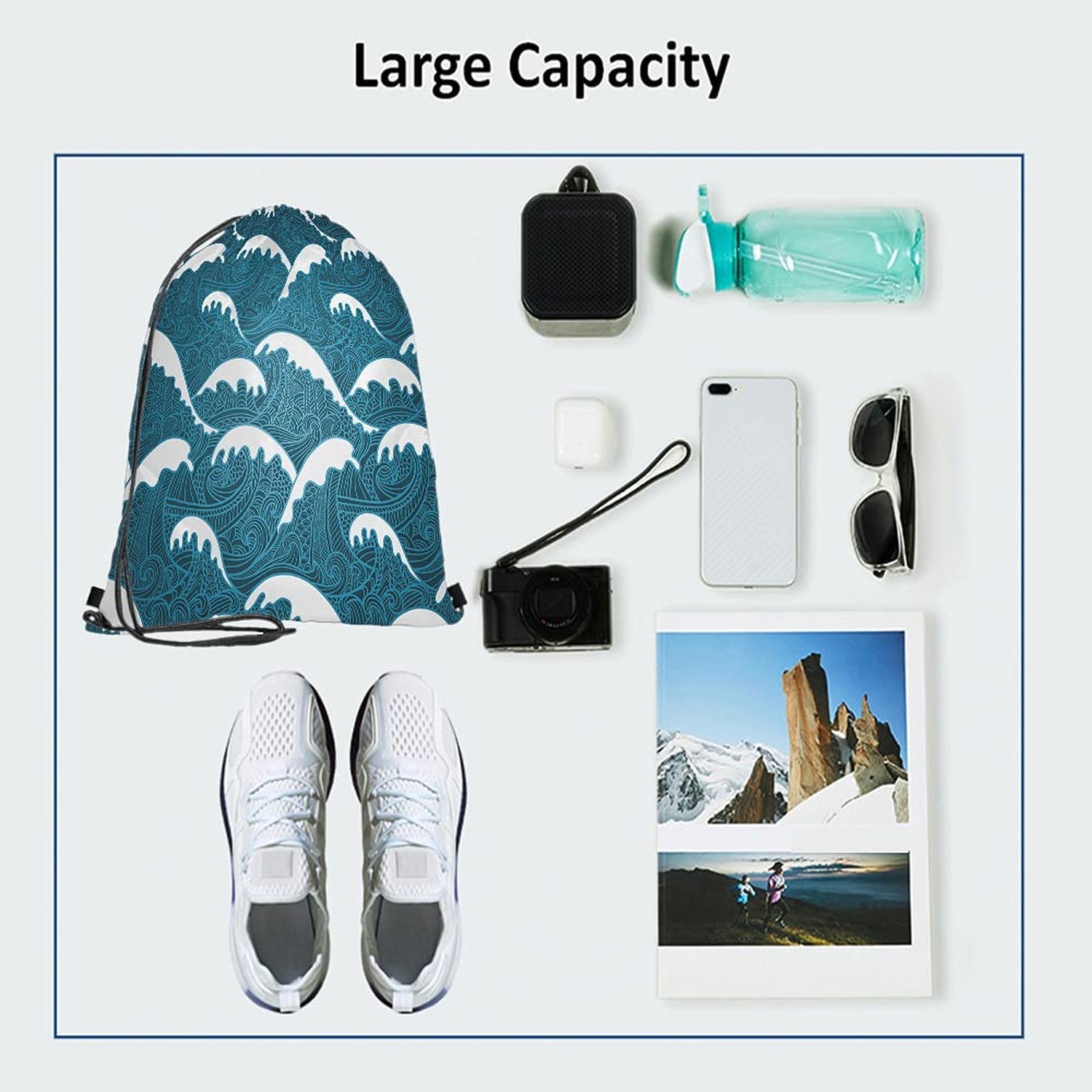 Unisex Adult Modern Vintage Blue Abstract Sports Multi-Sport Drawstring Backp…