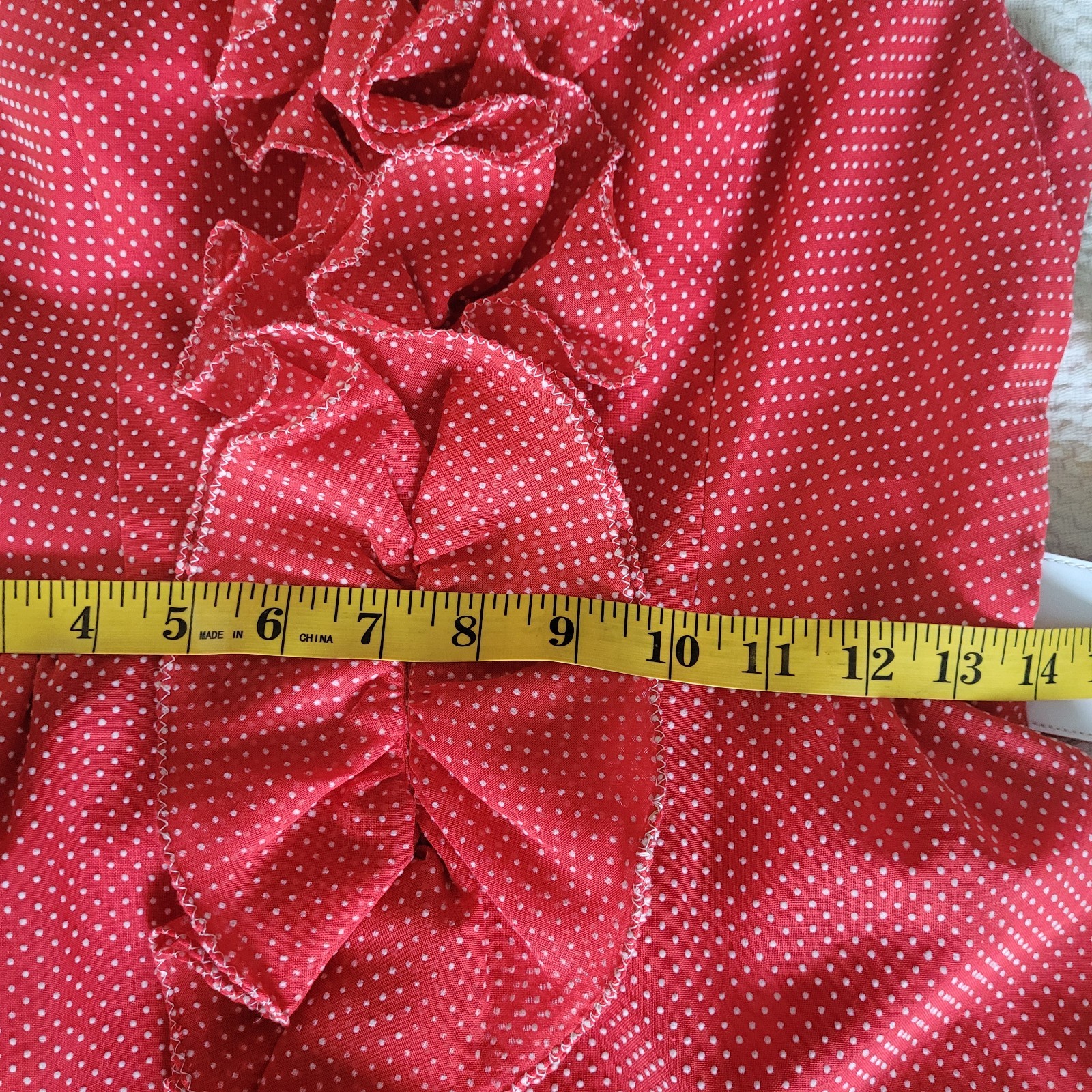 VTG RARE 1970s Miss Elliette Red White Polka Dot Ruffle Sleeveless Dress Size 9