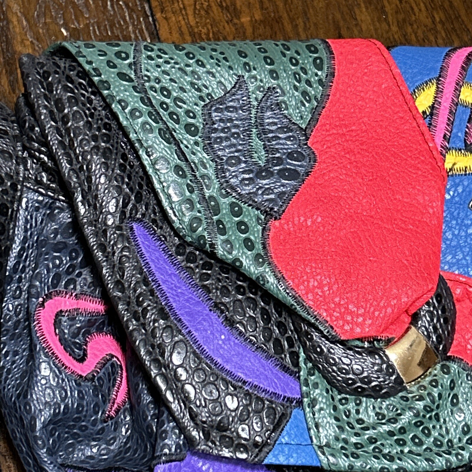 Vintage 80s Nas Bag Multicolor Patchwork Handbag Purse Korea Colorful Bright Art