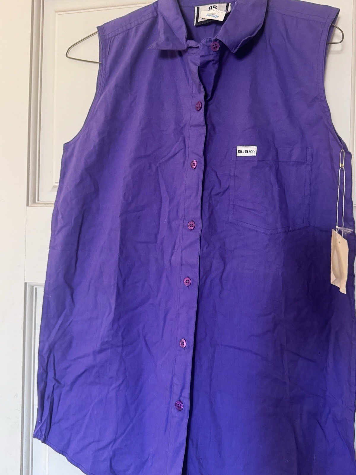 Vintage 80s Bill Blass Purple Sleeveless Button Front Blouse Top S W/tag Cotton