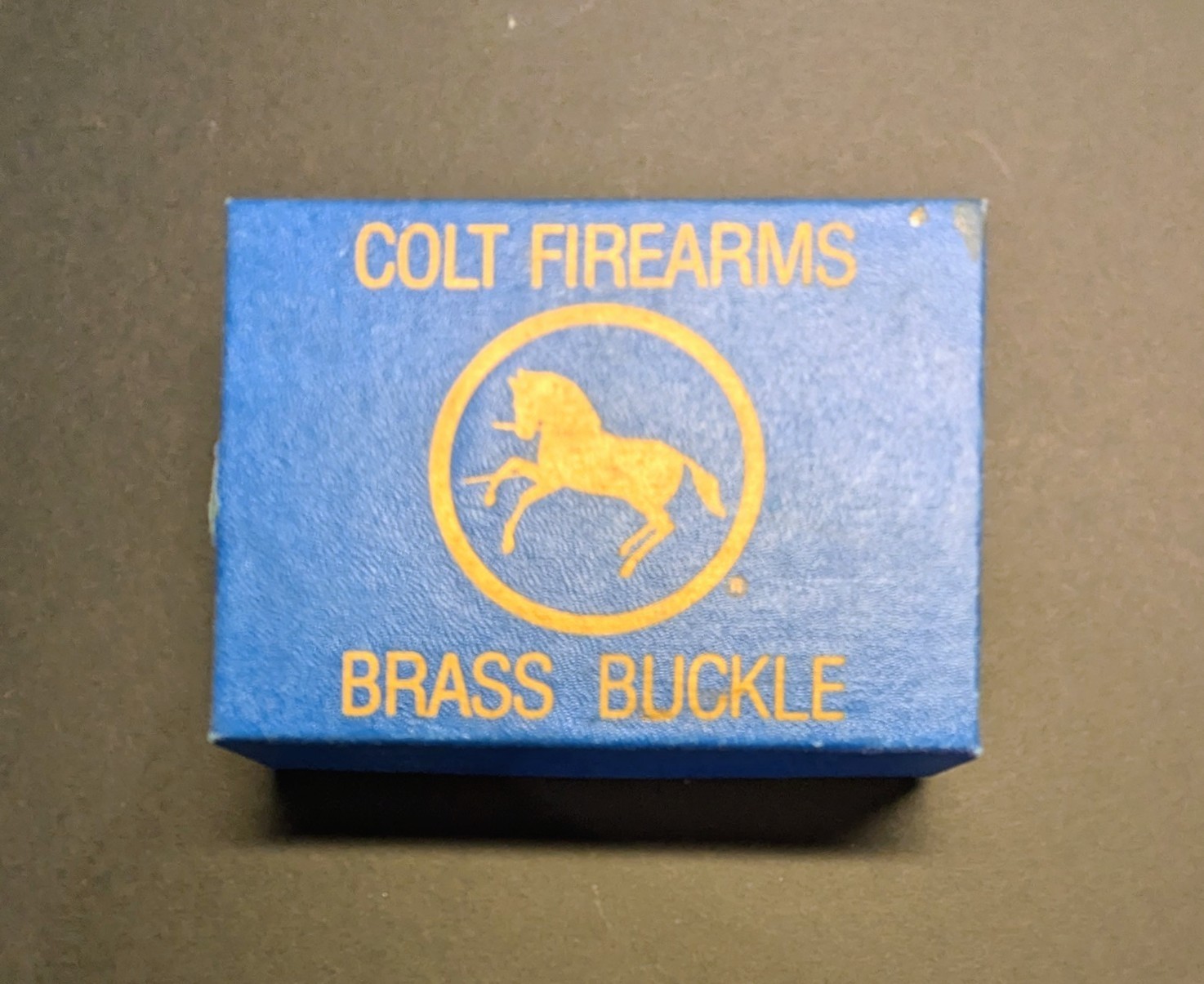 Vintage Official Colt Firearms Brass Belt Buckle Sam Colt 2nd Edition w/ box