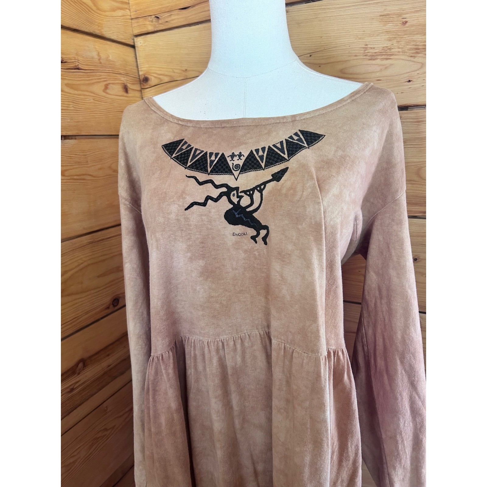 Vintage Cotton Maxi Dress Sz Large Brown Kokopelli Southwestern Dagoli Oversized