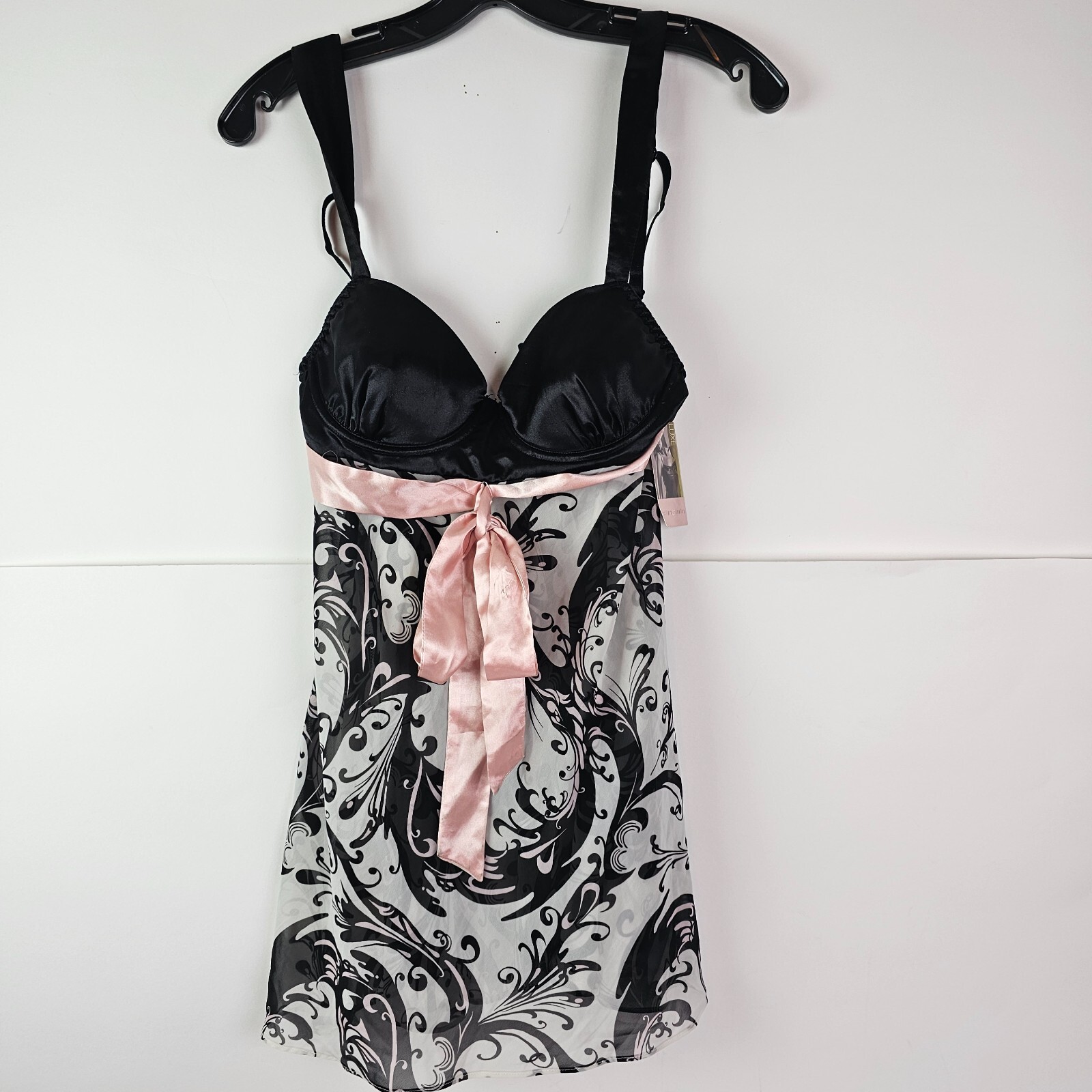 NWT Gilligan O’Malley Babydoll Chemise Lingerie Sheer Black Pink M