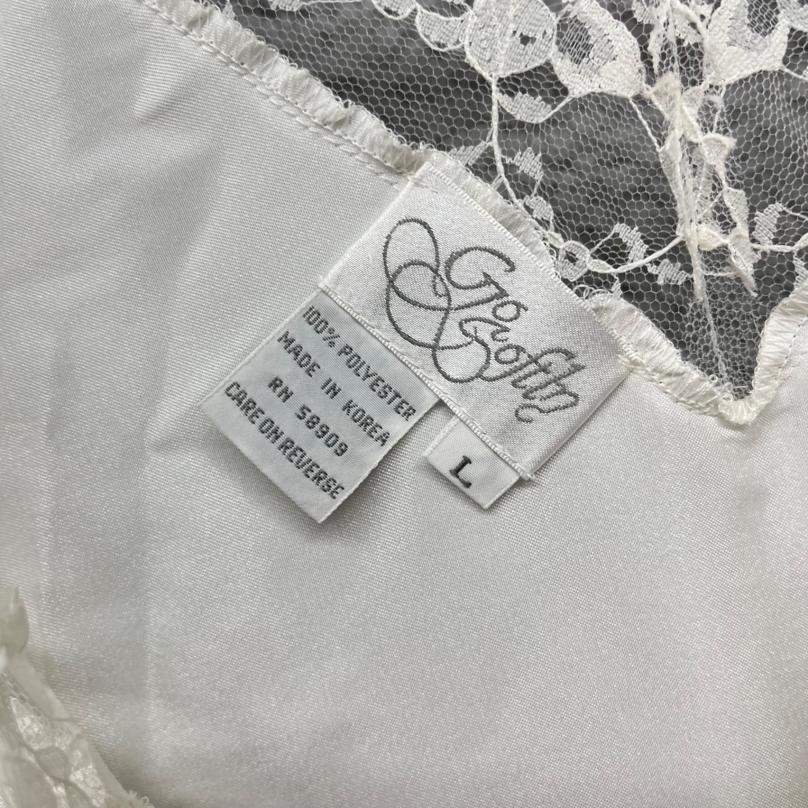 Vtg Go Softly Nightgown Womens L White Lace Satin Floral Bridal Retro Wedding