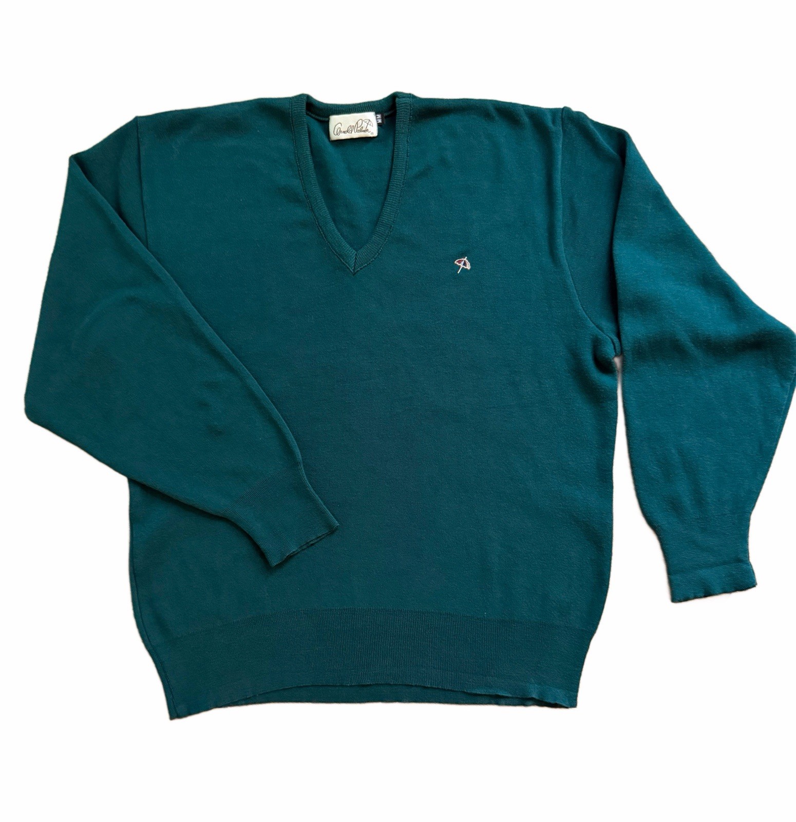 Vintage Arnold Palmer Men’s V Neck sweater Sz40 Made In Canada Teal Pullover