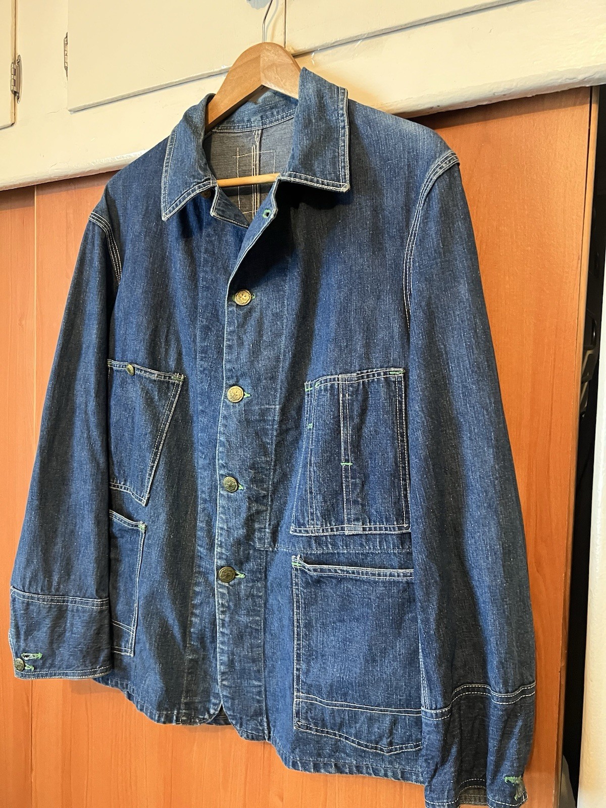 Oshkosh B’Gosh Men’s 1950’s Vintage Denim Chore Coat Jacket XL 24×28 UNREAL