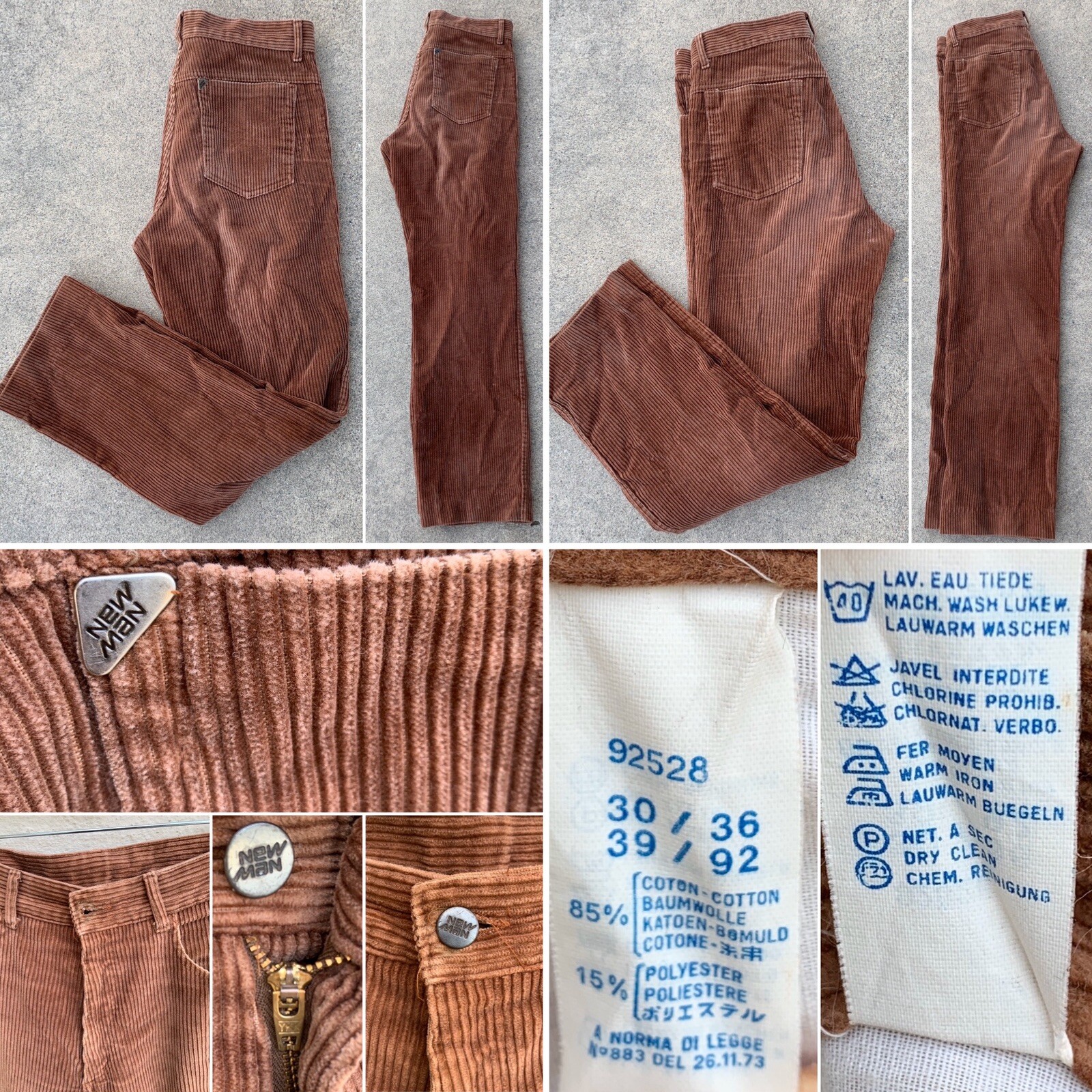 Vintage New Man Corduroy Pants 30/36 Measure 31/29 1/2 A Norma Di Legge Cords