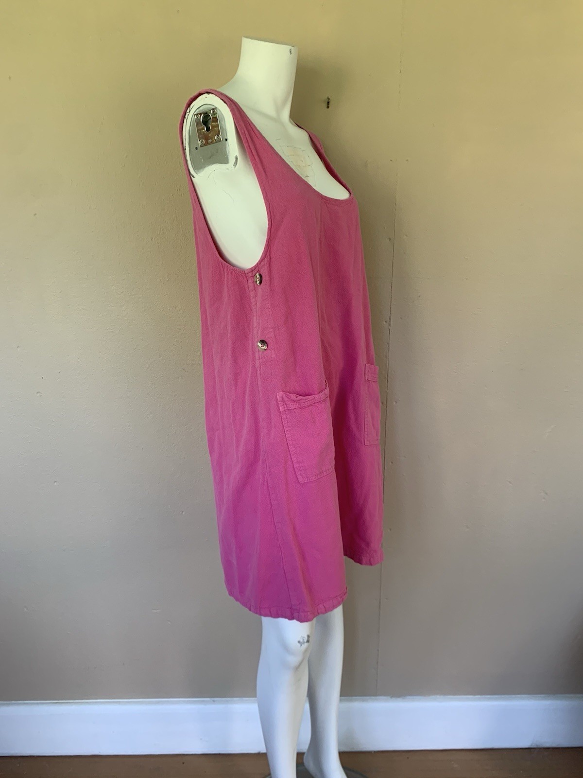 Vintage Pink Pinafore Overall Midi Dress | 90s Sleeveless Slip Dress