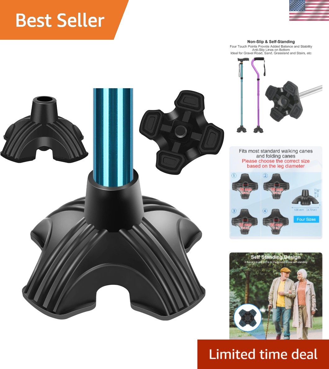 Stable Non-Slip Rubber Quad Base for 3/4″ Walking Canes – Easy Replacement