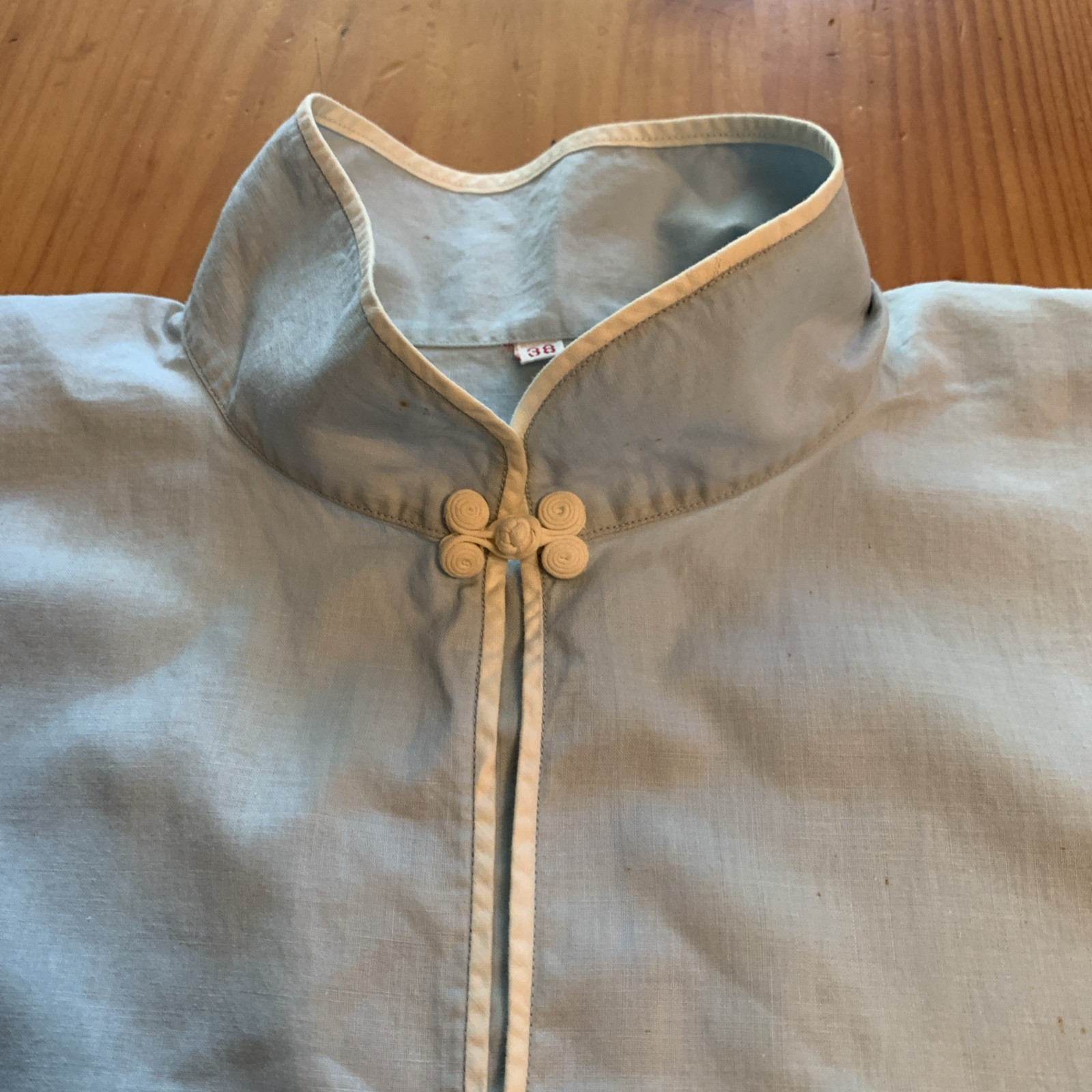 Vintage Chinese Shirt Light Blue With White Frog Buttons And Small Pocket. 38