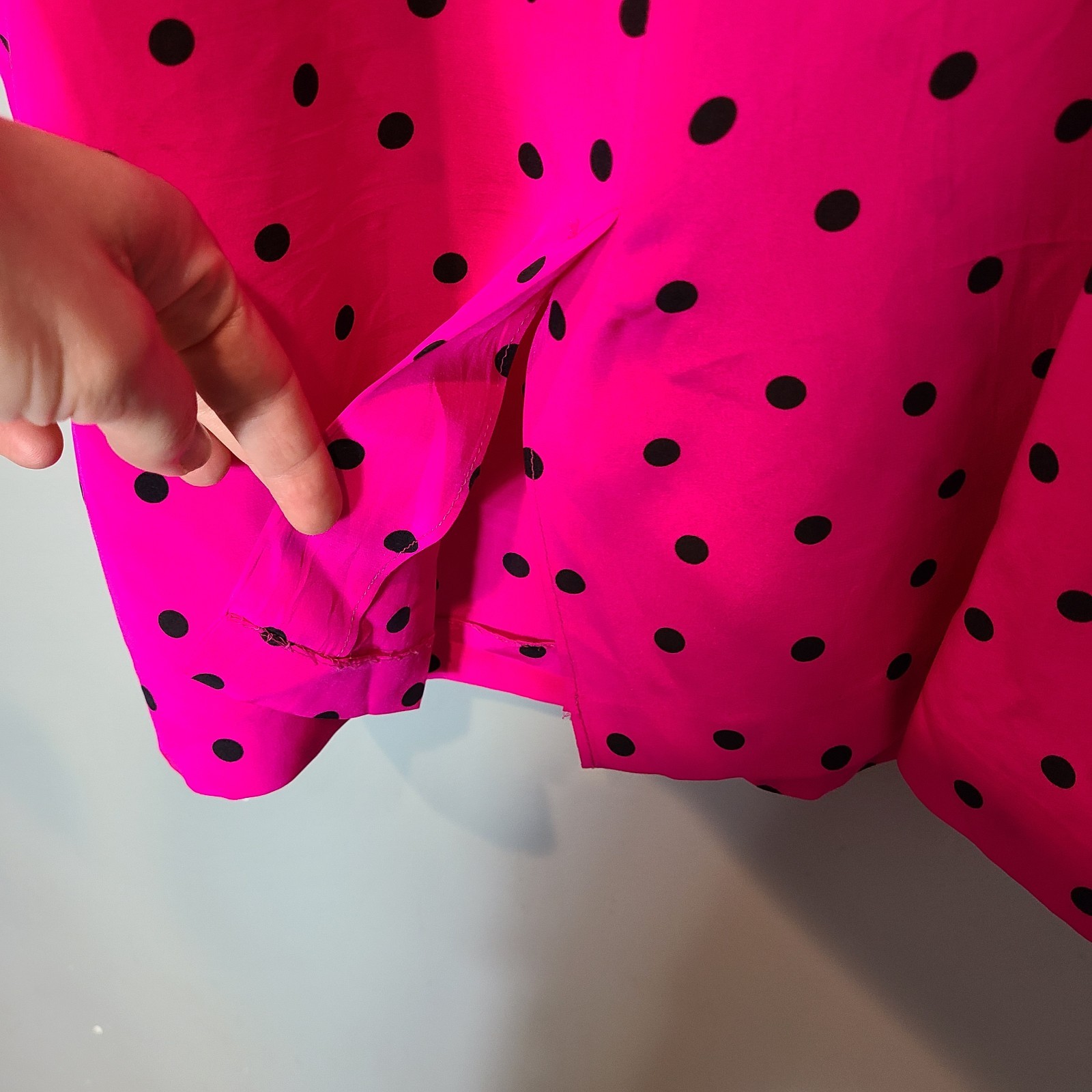 Vintage Peplum Wiggle Dress Womens 12 Pink Polka Dot 80s Glam Rock Retro Pinup