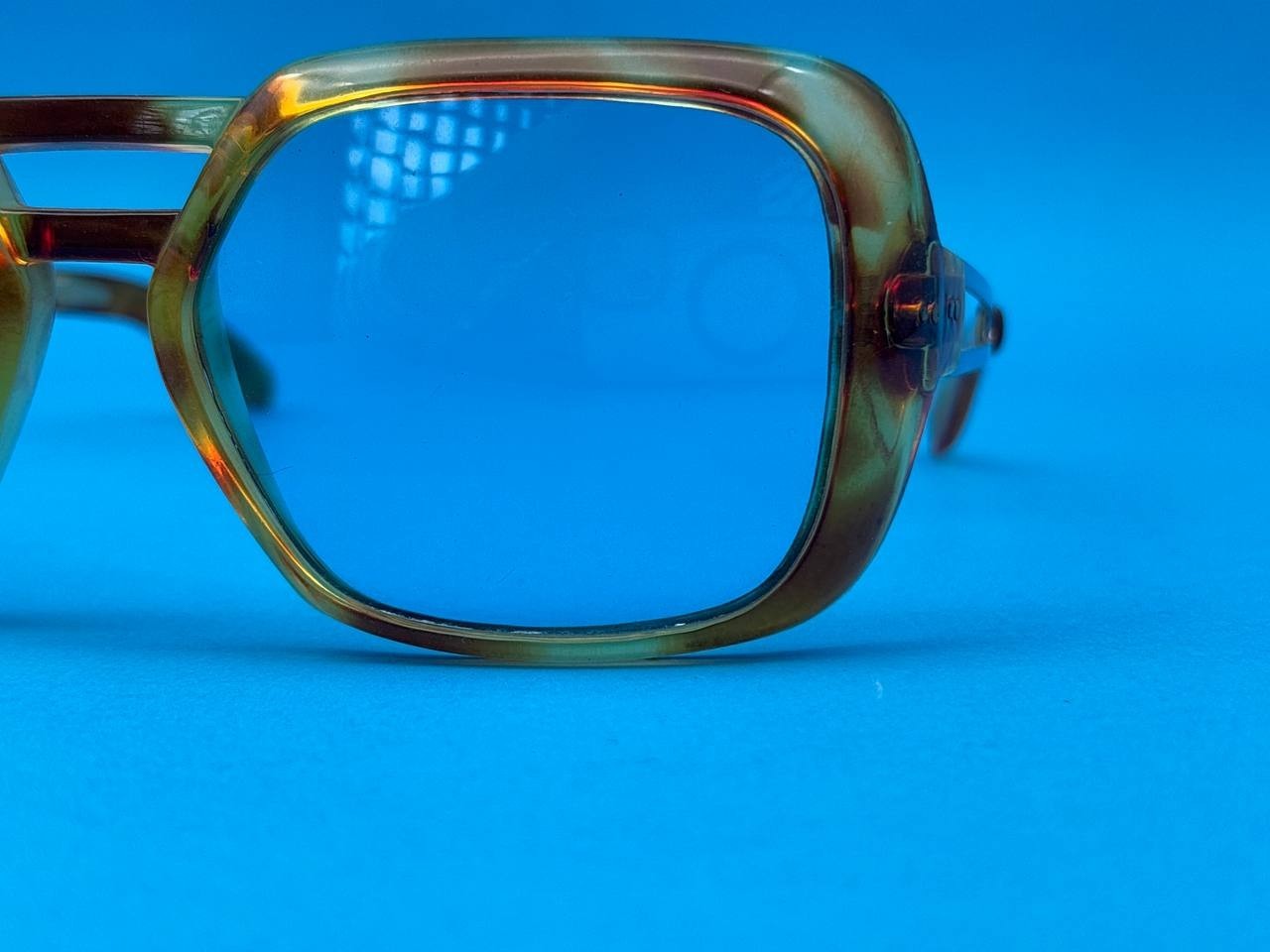 Vintage Oversized Square Eyeglasses Frames Brown Marble Clear Lens France 80s